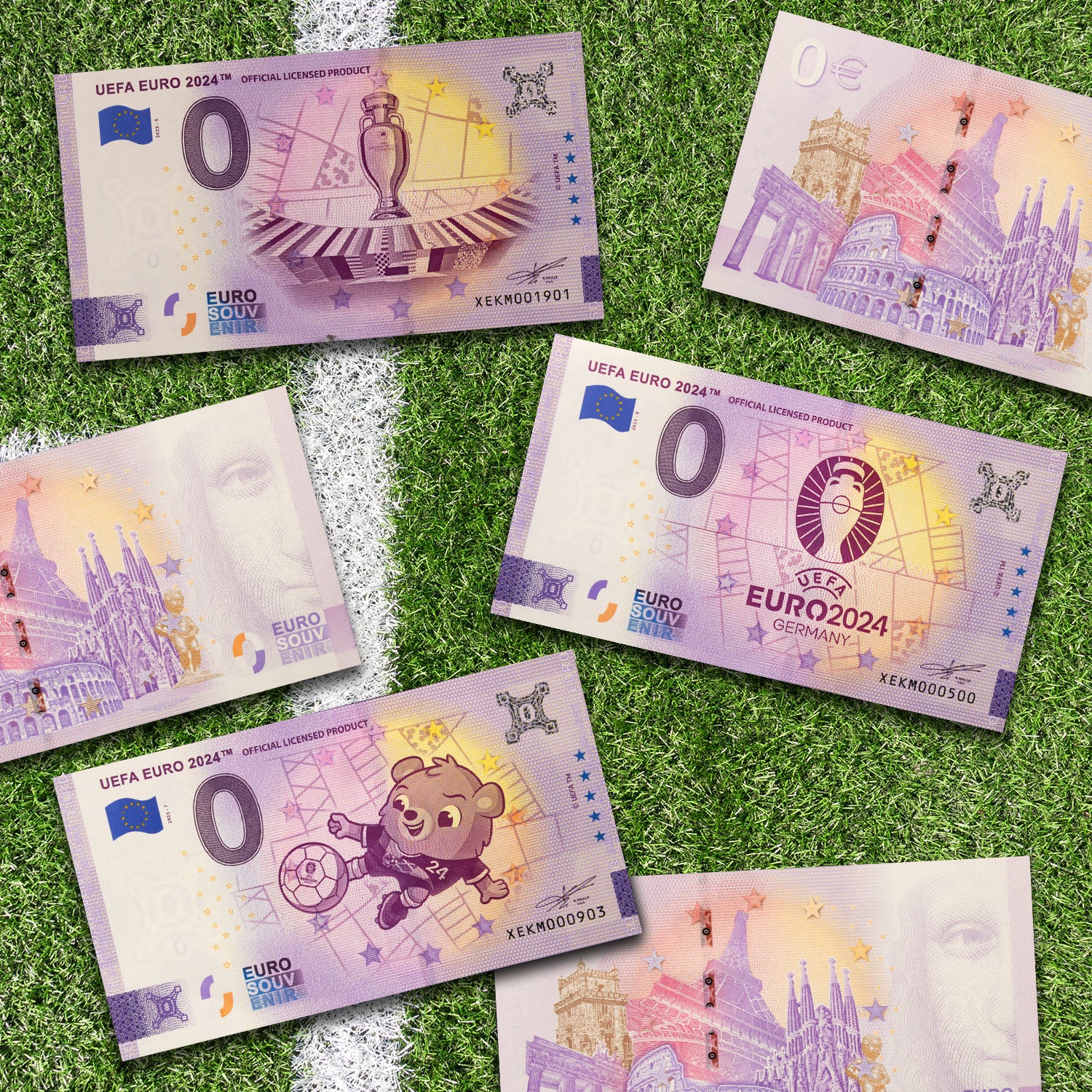 Billet de banque officiel de 0 € de l'UEFA EURO 2024 dans un portefeuille