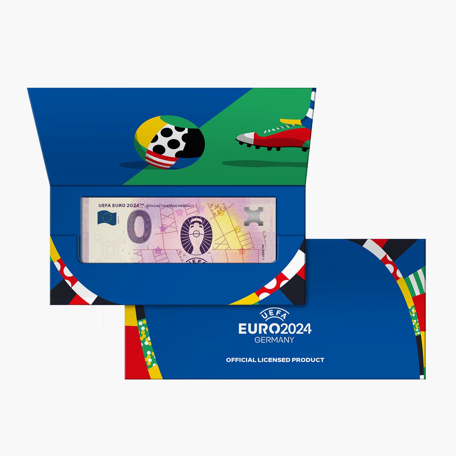 Billet de banque officiel de 0 € de l'UEFA EURO 2024 dans un portefeuille
