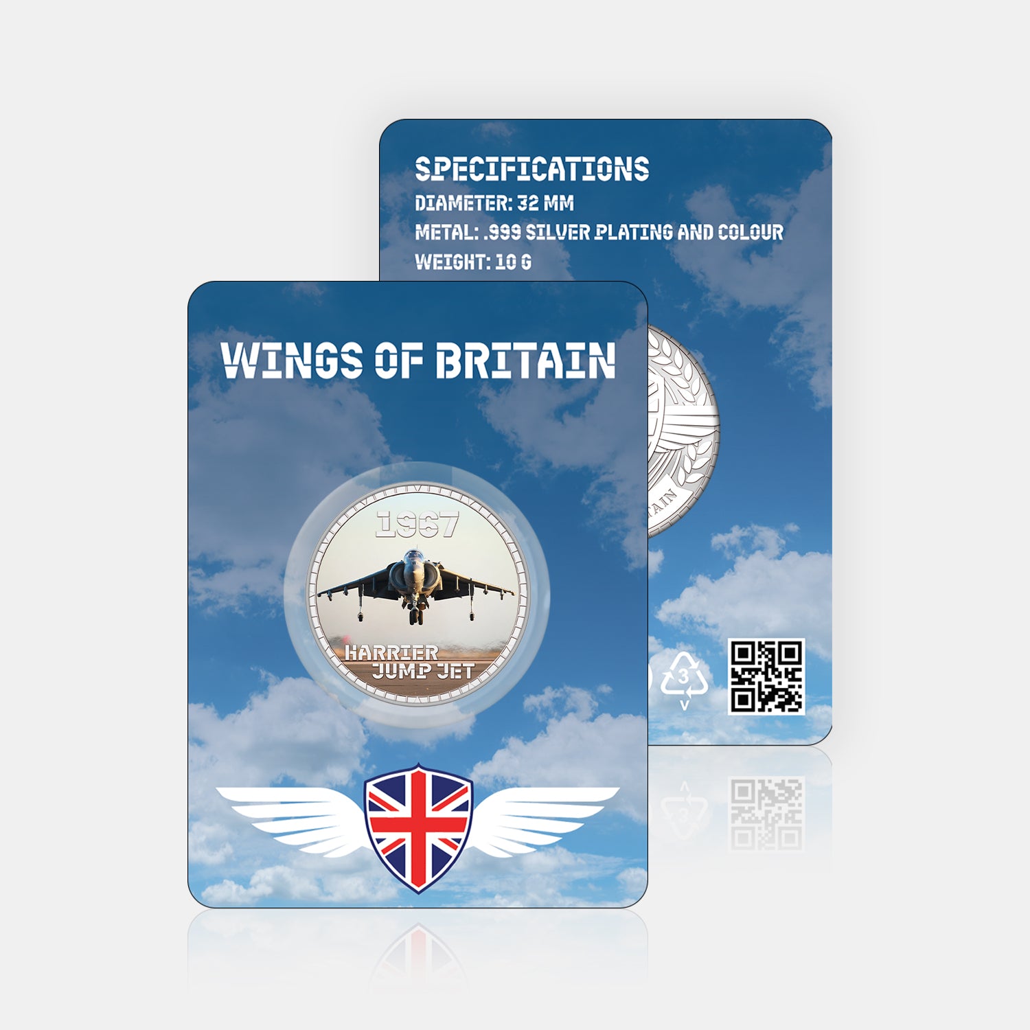 Wings of Britain Harrier Jump Jet Silver Plated BU Commemorative