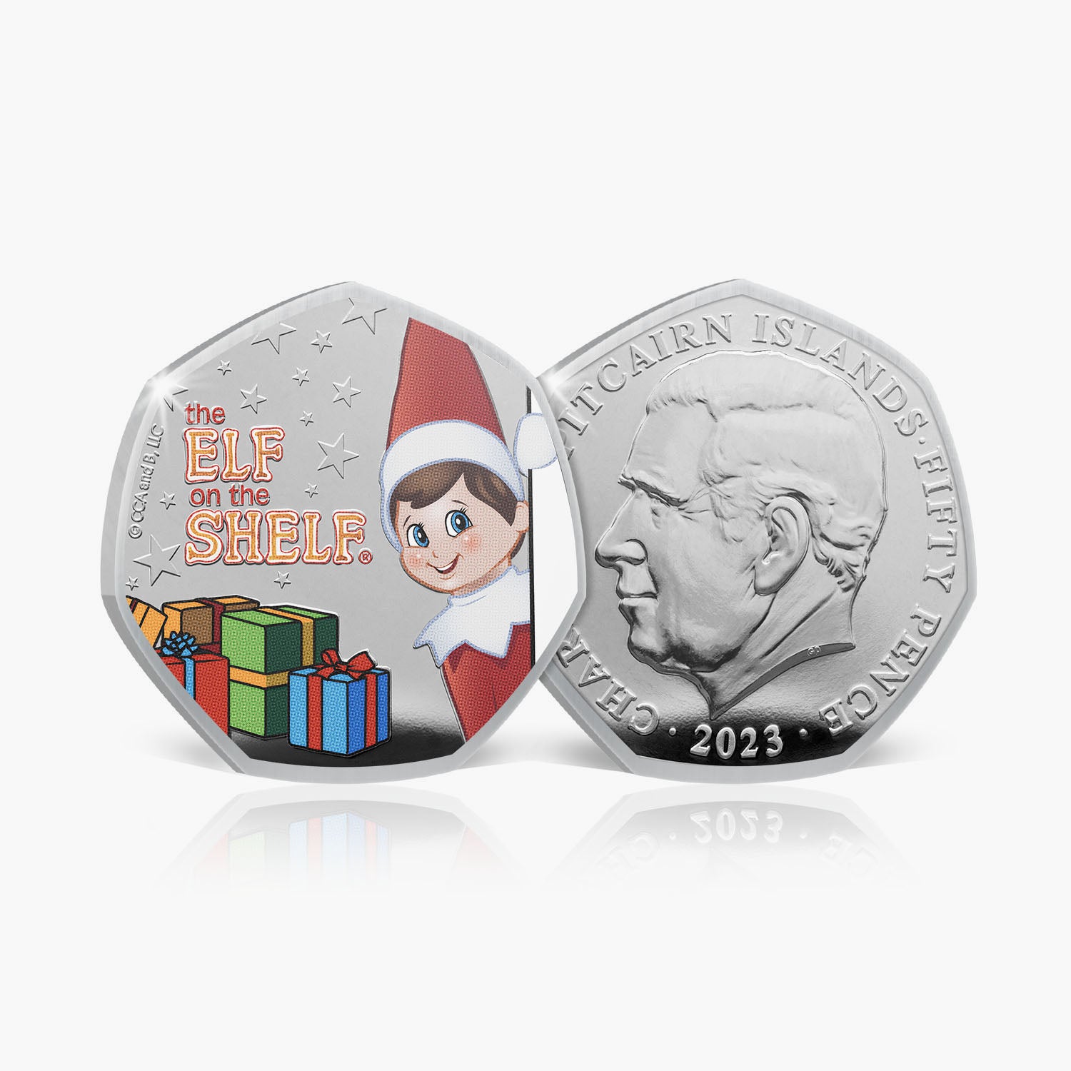 The Official 2023 Elf on the Shelf BU 50p Coloured Coin in Christmas Card Coin