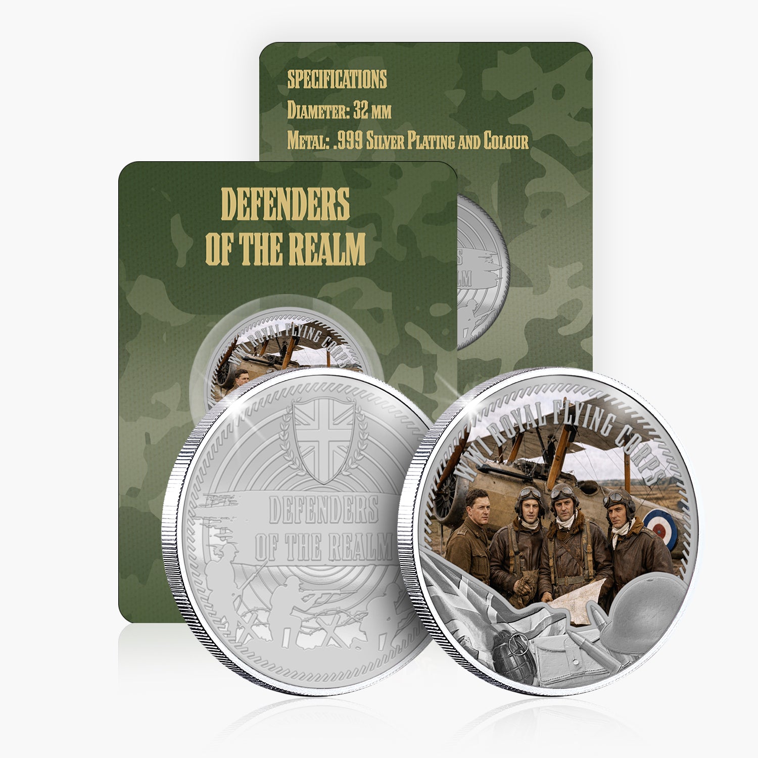 Defenders of the Realm WWI Royal Flying Corps Silver Plated BU Commemorative