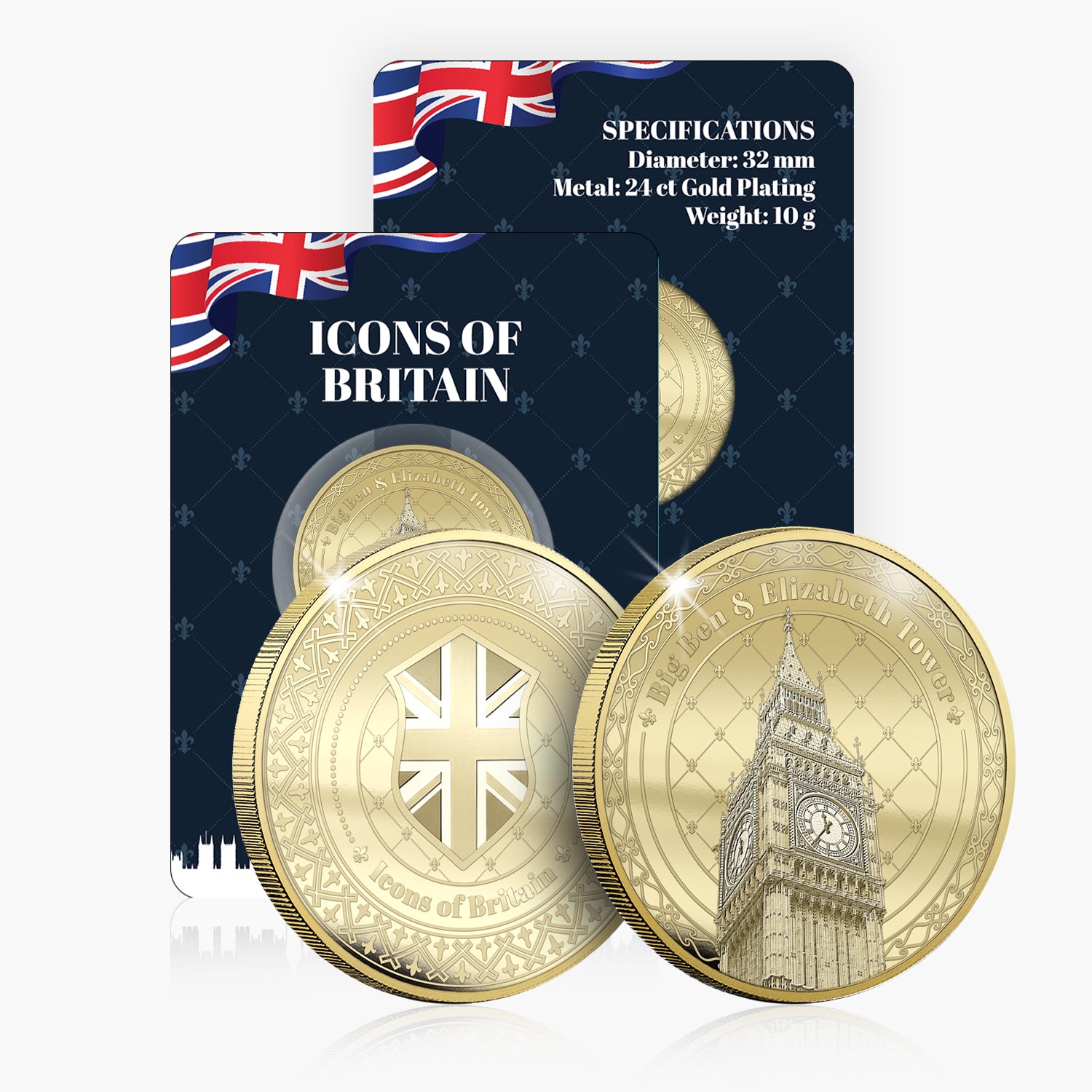 Icons of Britain Big Ben and Elizabeth Tower Gold Plated BU Commemorative