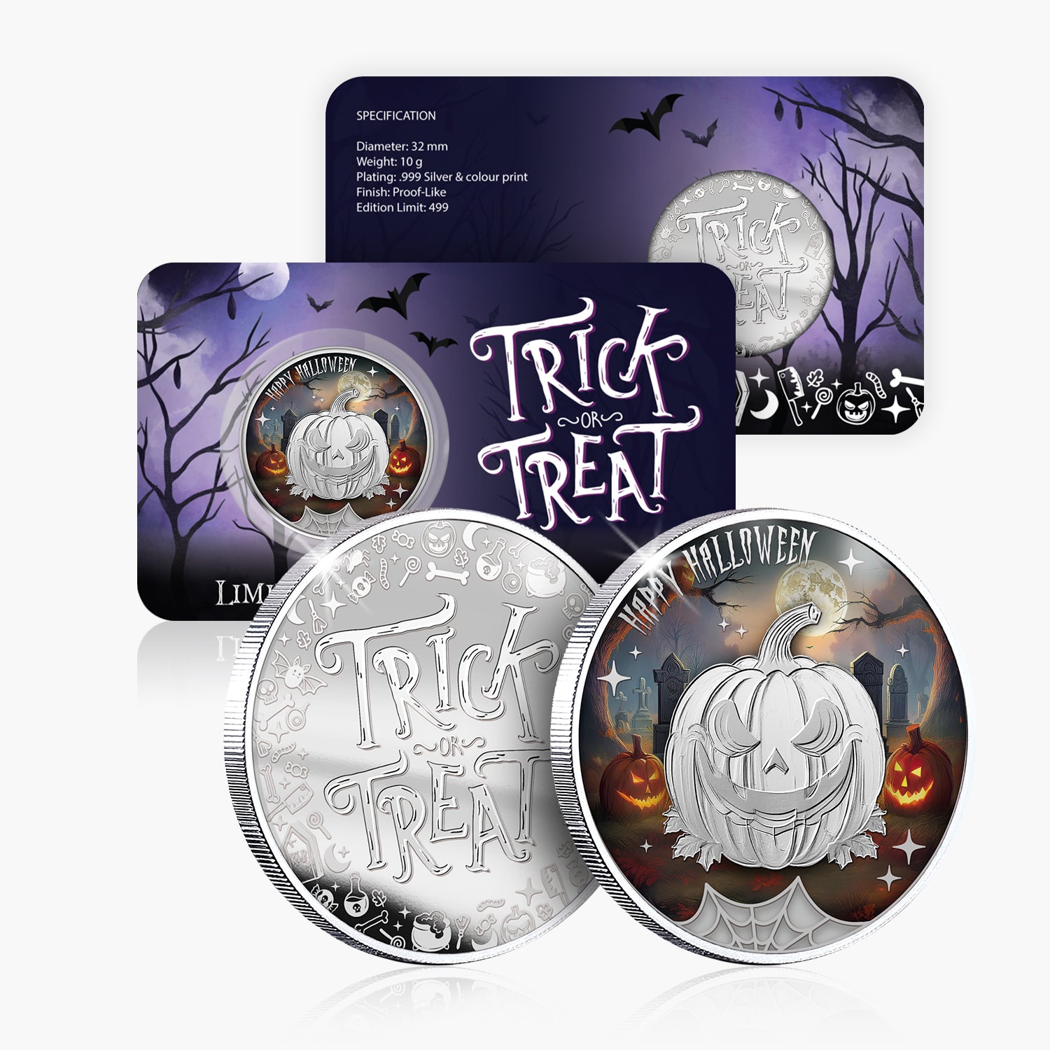 Halloween Trick or Treat Silver Plated Medal
