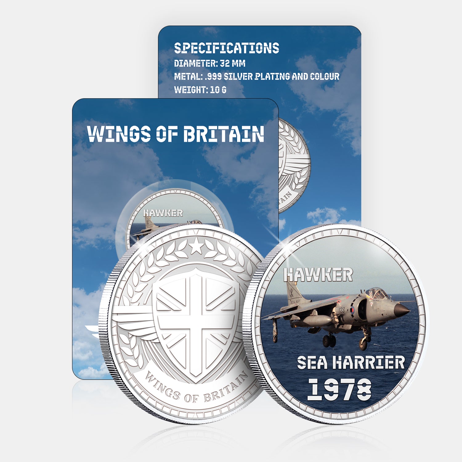 Wings of Britain Hawker Sea Harrier Silver Plated BU Commemorative