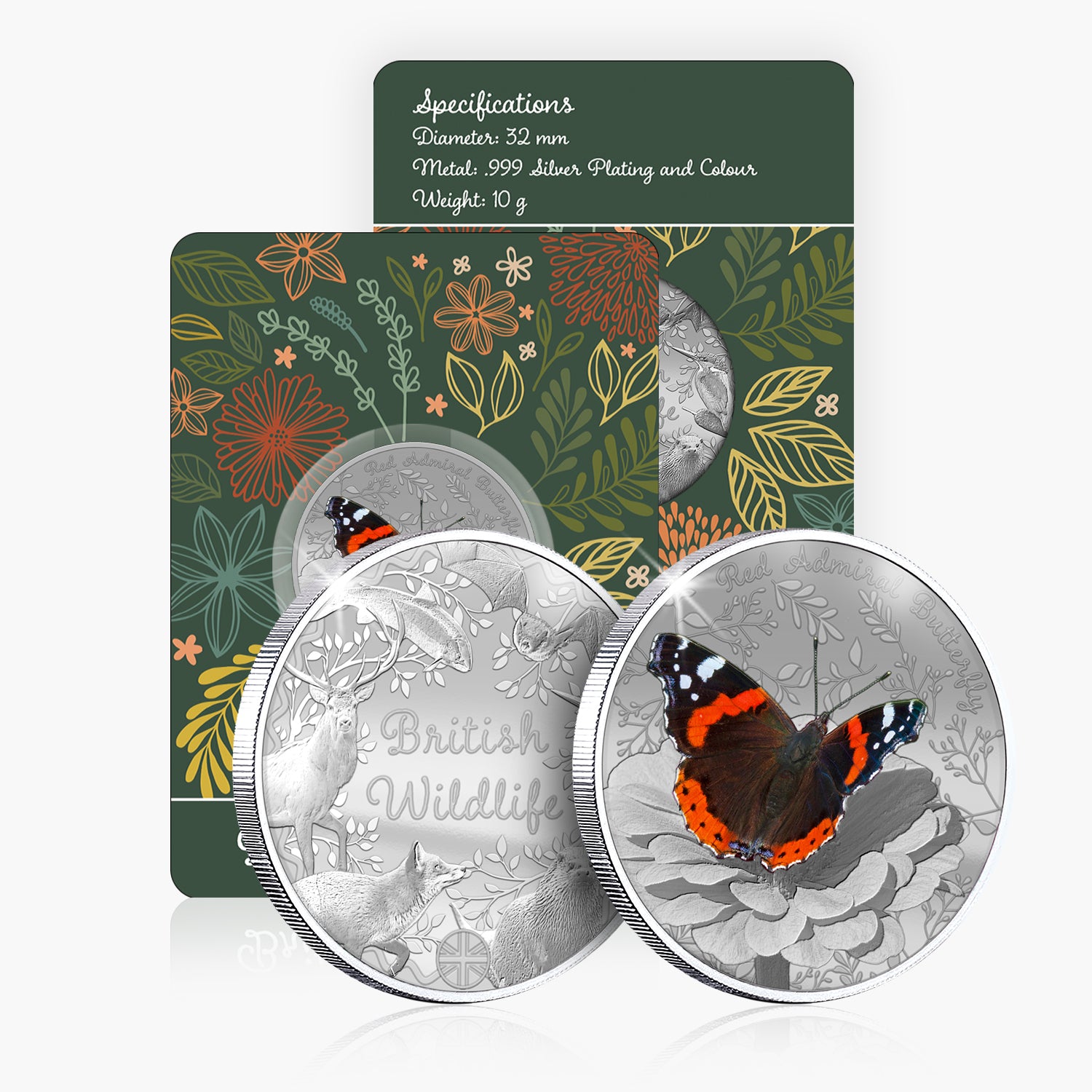 British Wildlife Red Admiral Butterfly Silver Plated BU Commemorative