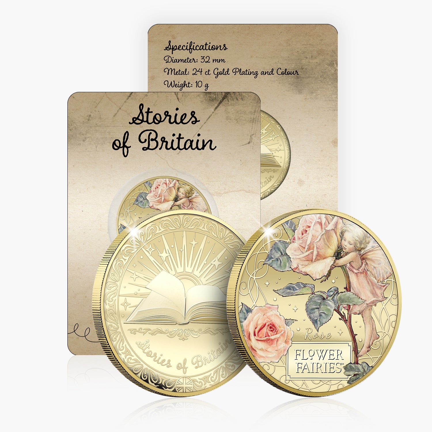 Stories of Britain Flower Fairies Rose Fairy Gold Plated BU Commemorative