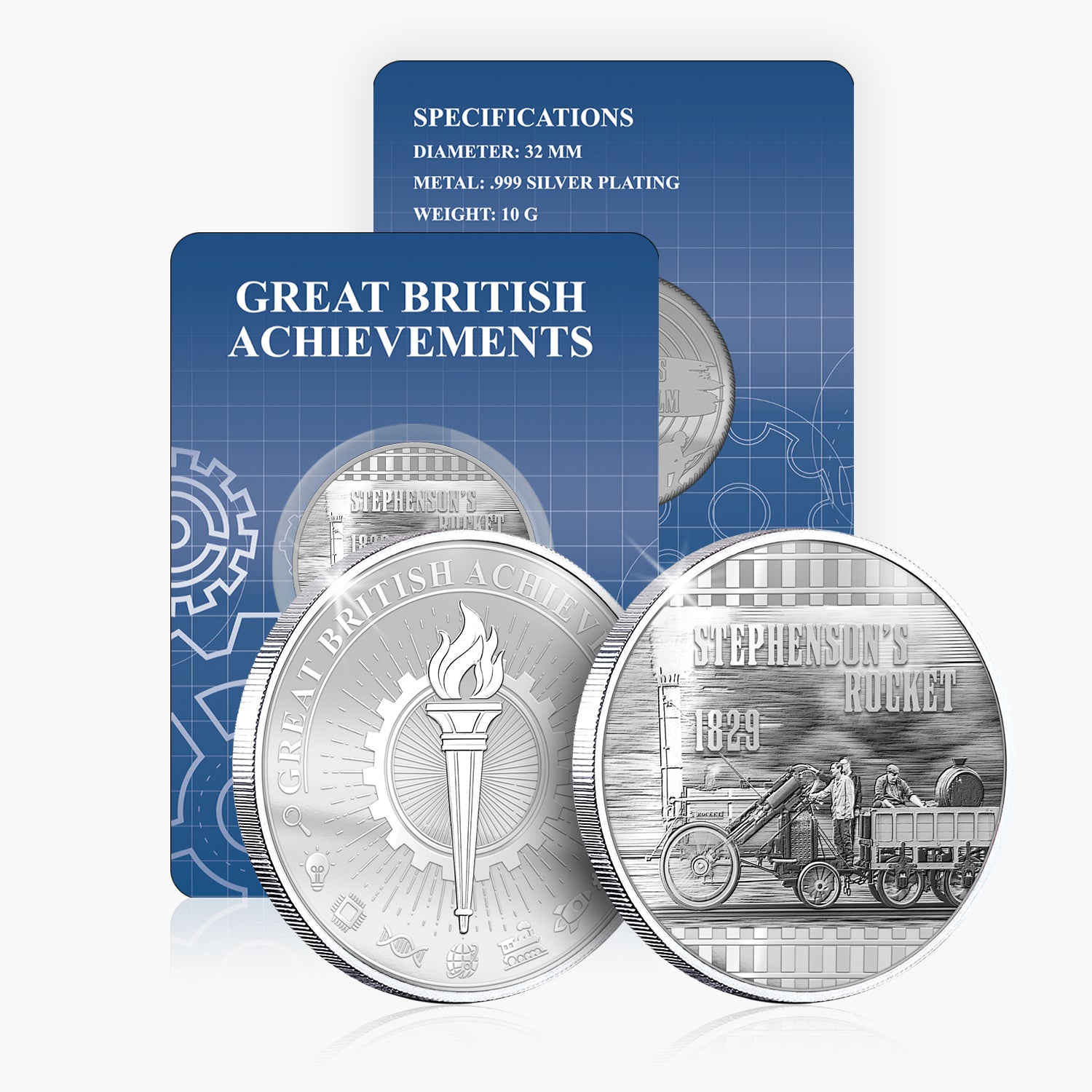 Great British Achievements Stephensons Rocket Silver Plated BU Commemorative