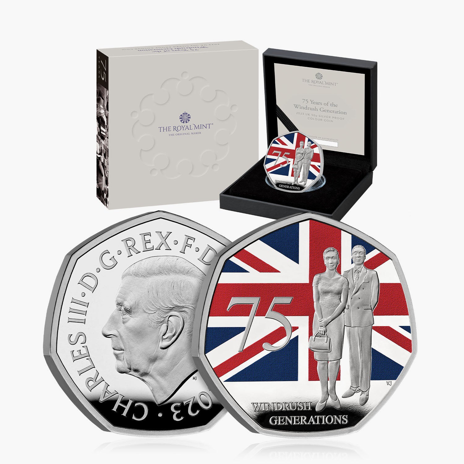 75 Years of the Windrush Generation 2023 UK 50p Silver Proof with Colour