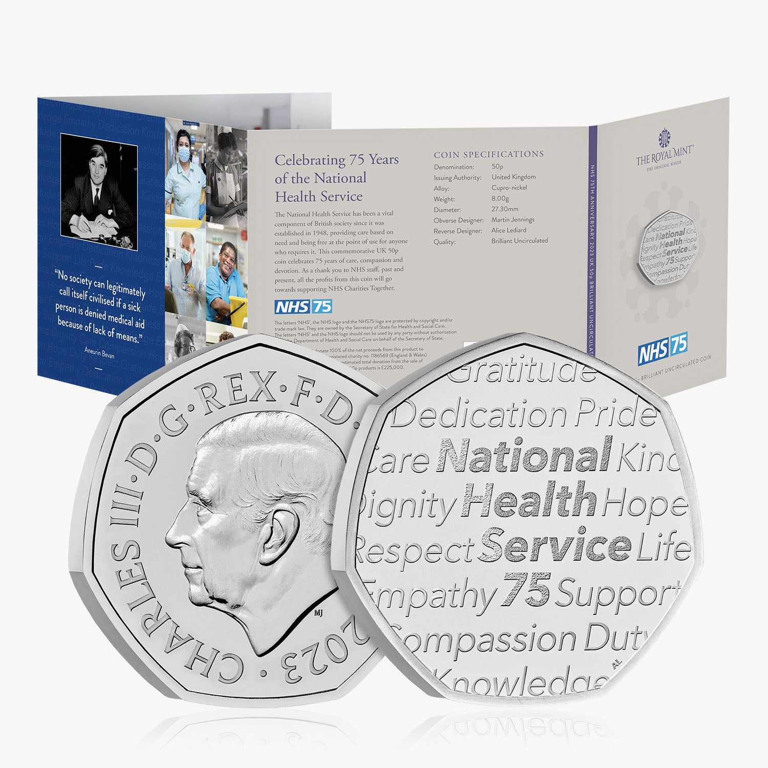 NHS 75 周年記念 2023 英国 50 ペンス ブリリアント未流通コイン