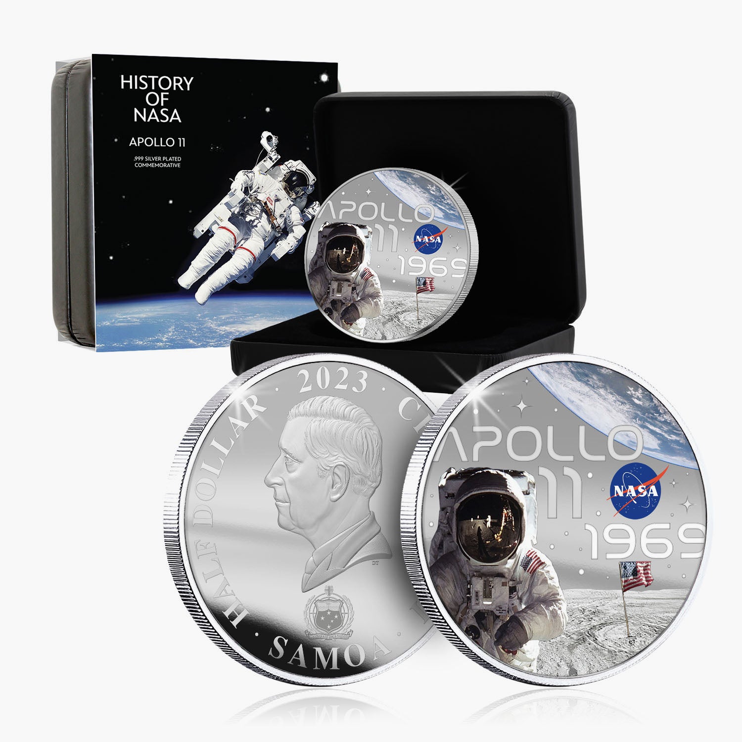 NASA 2023 アポロ 11 号 50mm 銀メッキ コイン