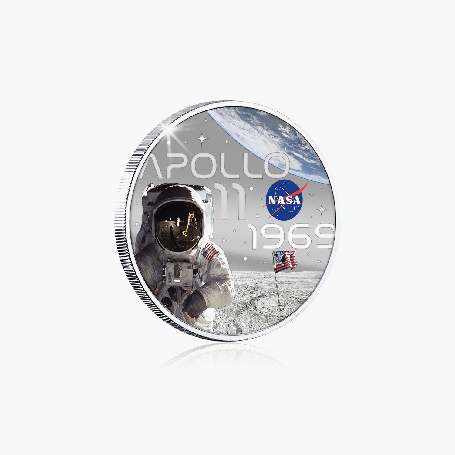 Pièce plaquée argent NASA 2023 Apollo 11 de 50 mm