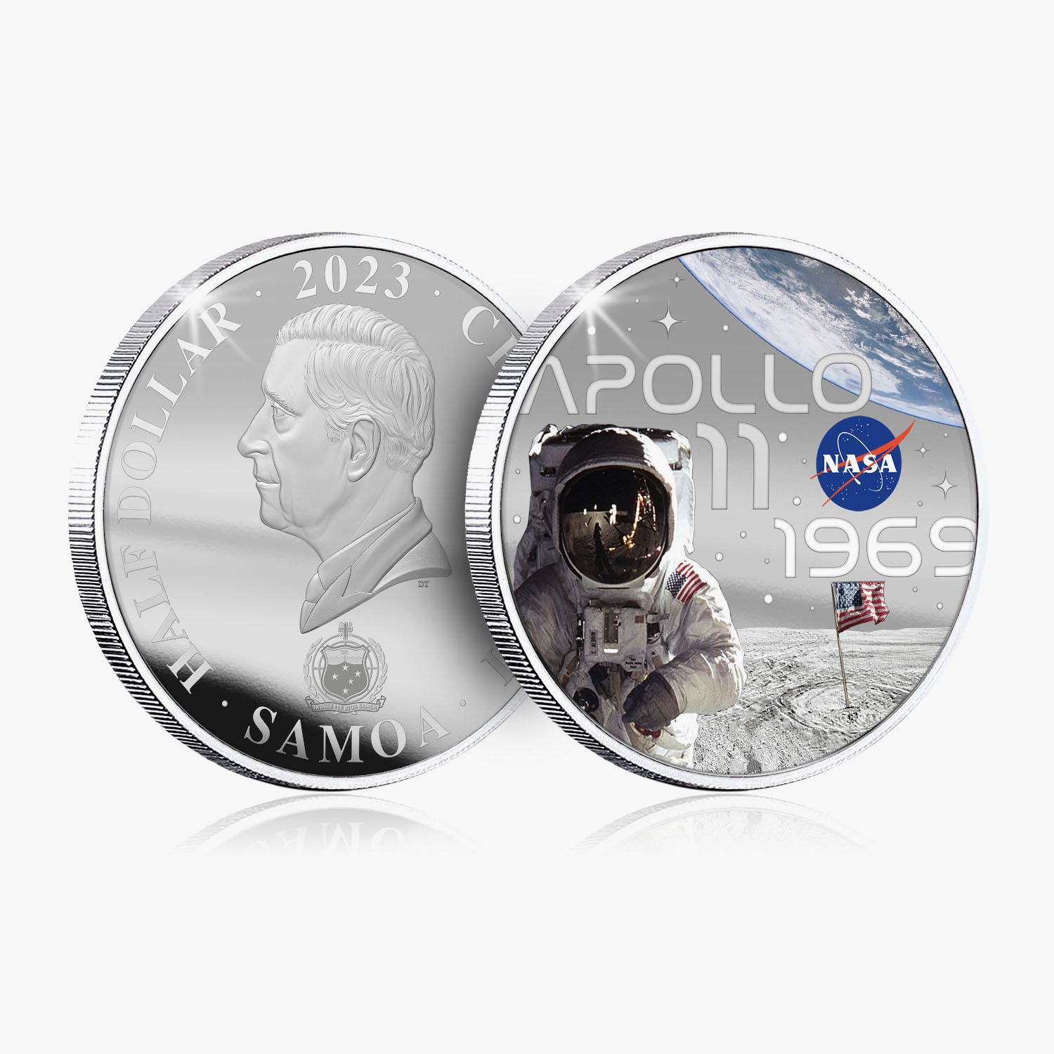 NASA 2023 アポロ 11 号 50mm 銀メッキ コイン