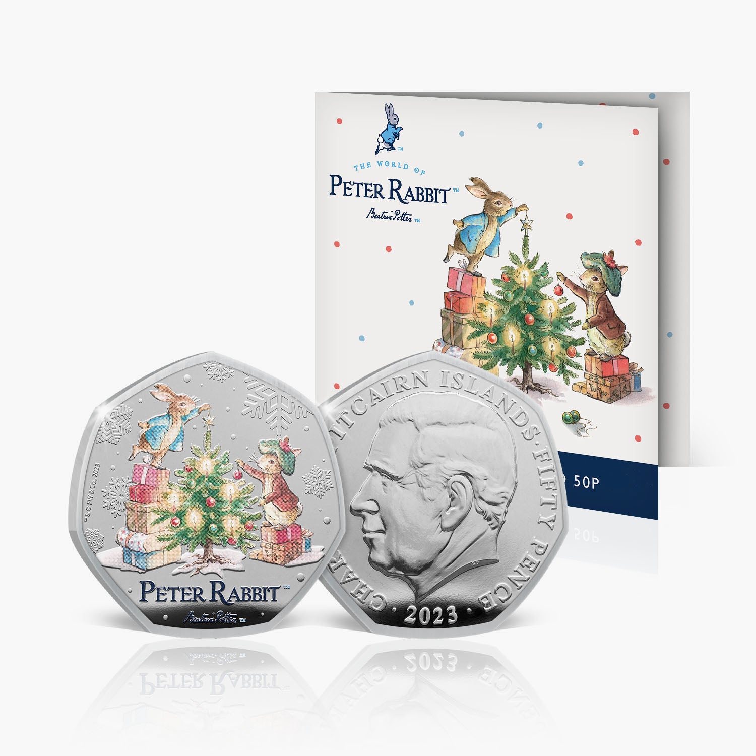Peter Rabbit at Christmas 2023 50p BU Colour Coin in Christmas Card Bundle