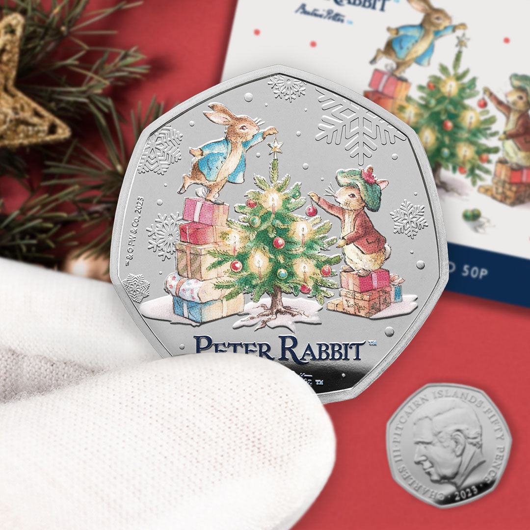 Peter Rabbit at Christmas 2023 50p BU Colour Coin in Christmas Card