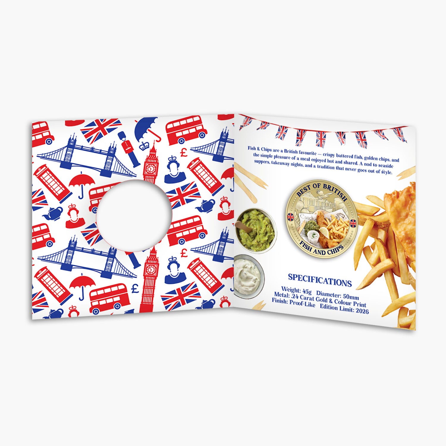 Best of British - Fish & Chips 50mm Gold Plated Commemorative