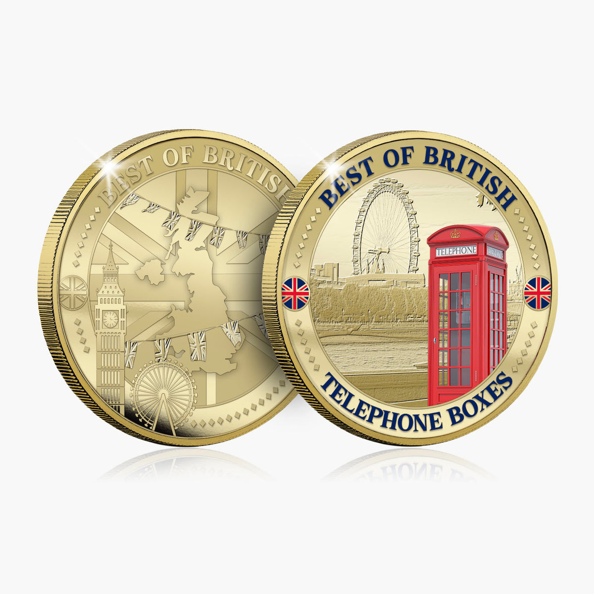 Best of British - Telephone Boxes 50mm Gold Plated Commemorative