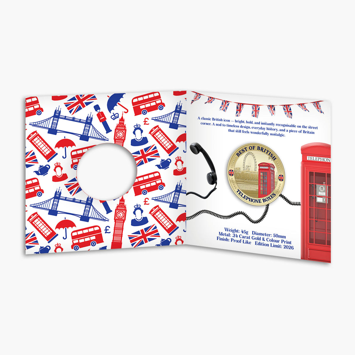 Best of British - Telephone Boxes 50mm Gold Plated Commemorative