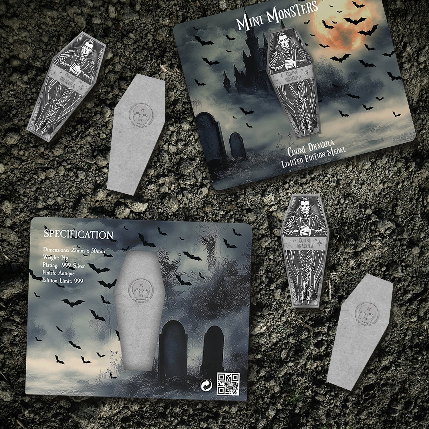 Minted Mini Monsters - Antique Silver Plated Count Dracula Medal