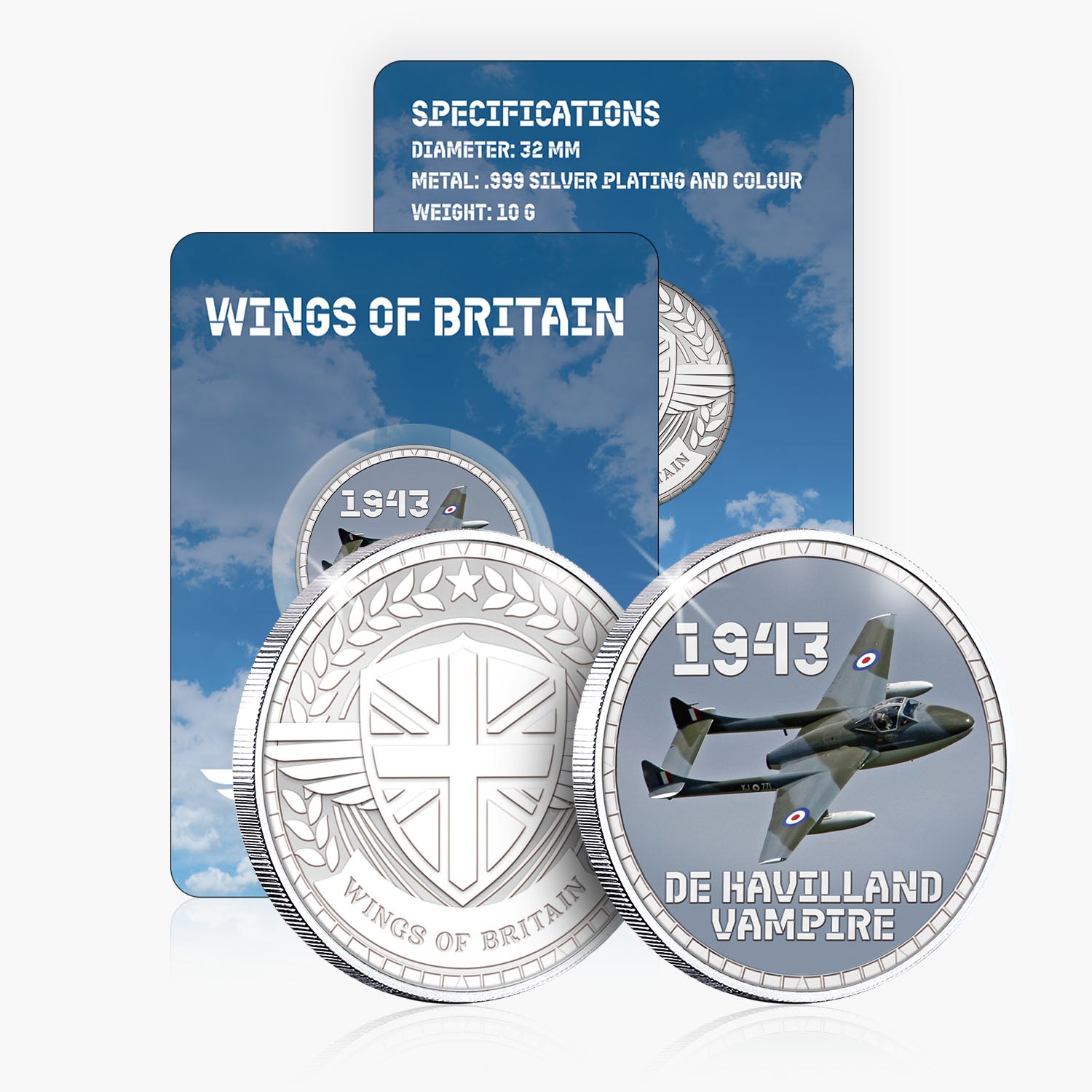 Wings of Britain De Havilland Vampire Silver Plated BU Commemorative