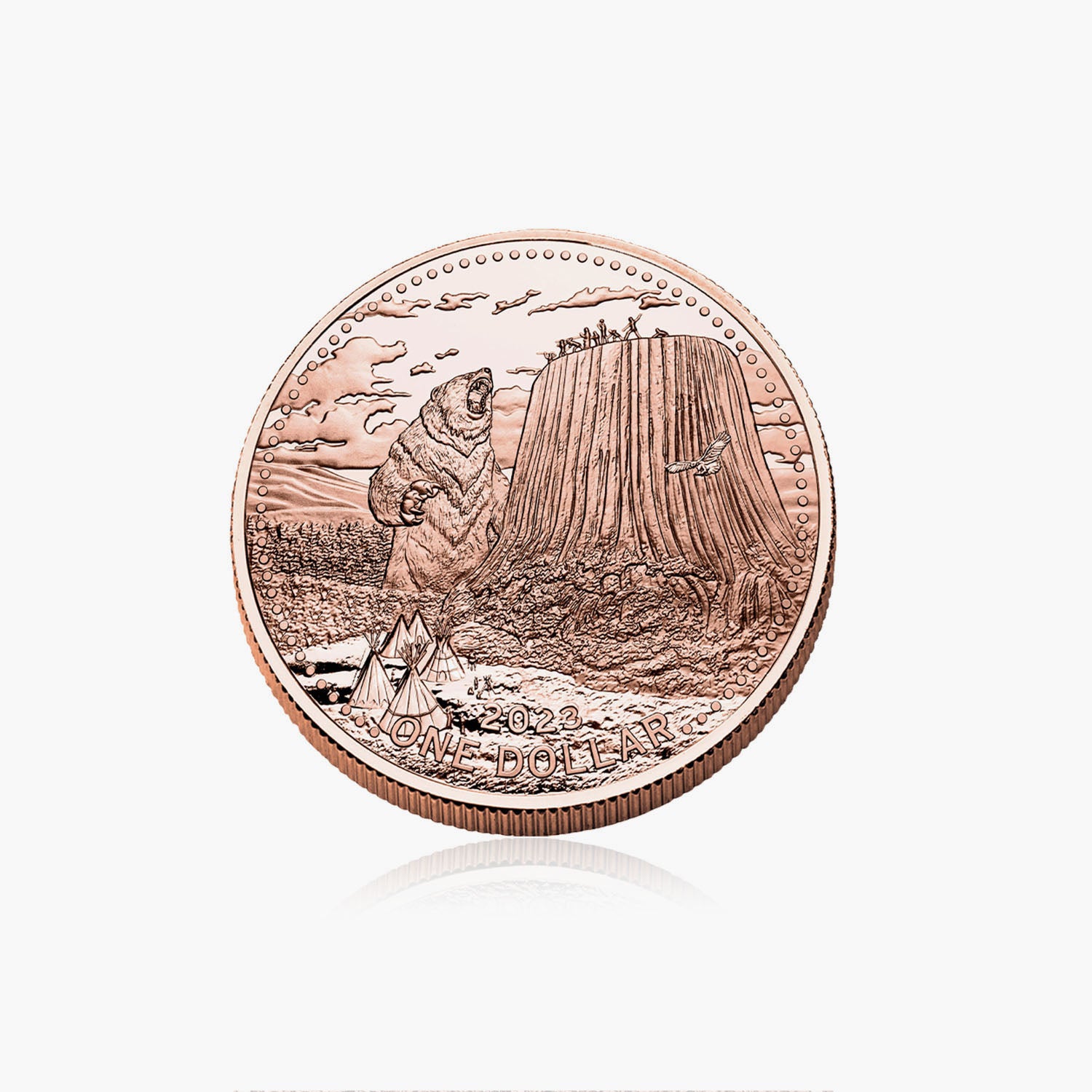 Devils Tower 65mm One Dollar 2023 Pièce de monnaie en cuivre massif de 5 onces