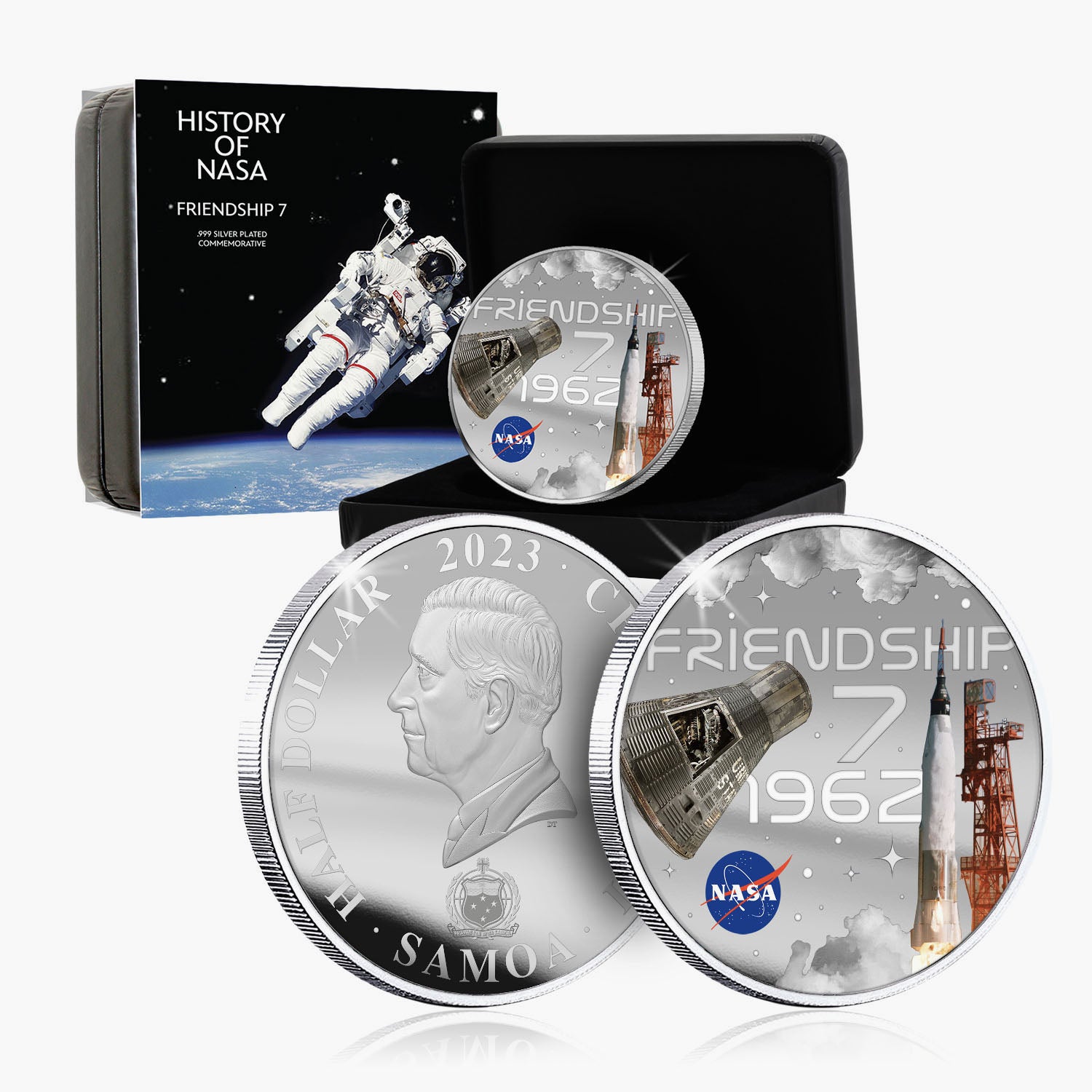Pièce plaquée argent 50 mm Amitié NASA 2023