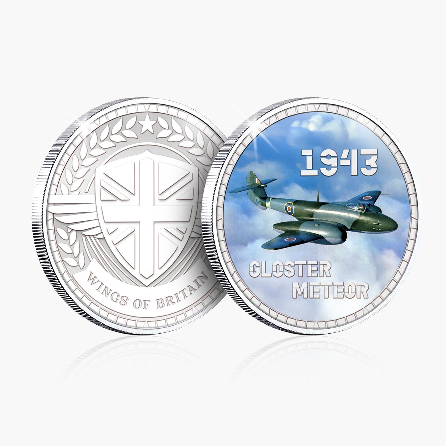 Wings of Britain Gloster Meteor Silver Plated BU Commemorative