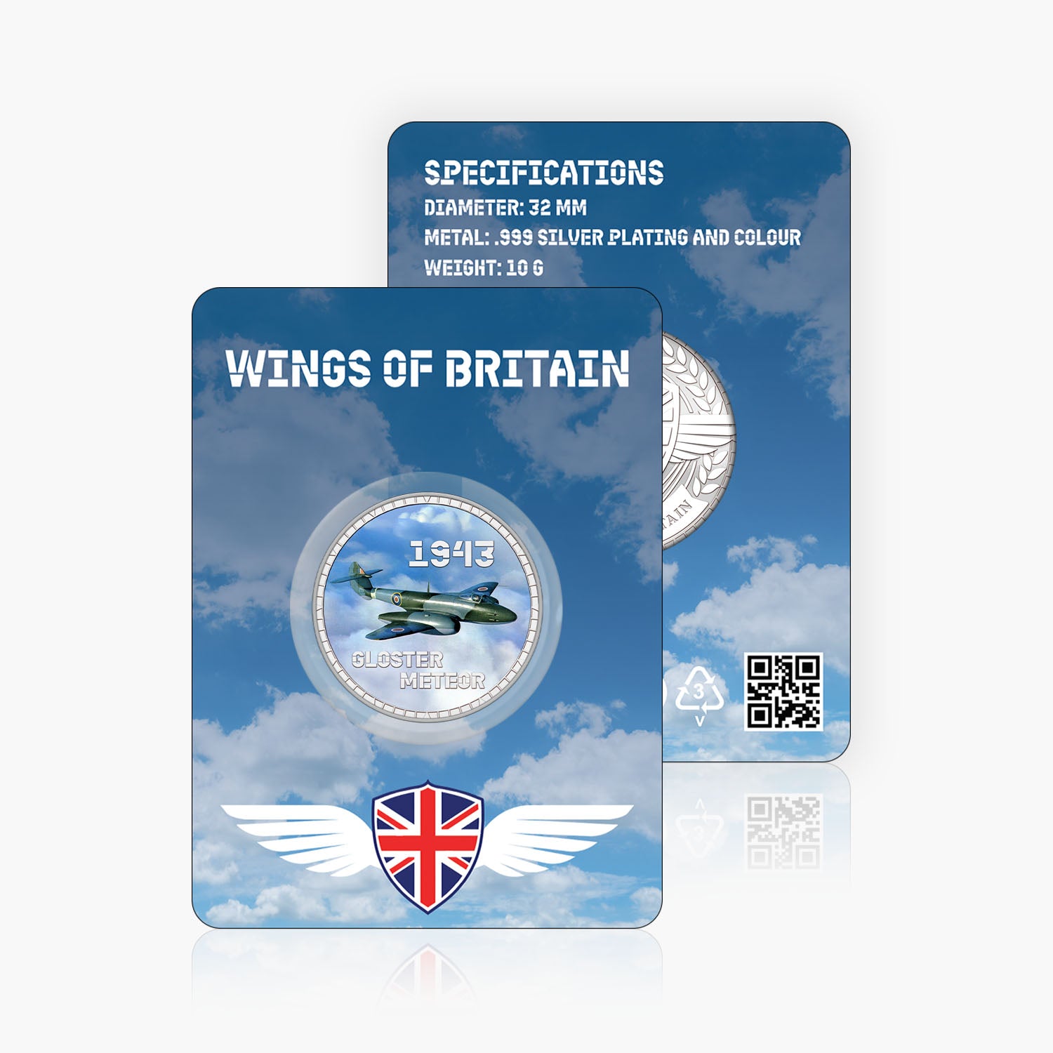 Wings of Britain Gloster Meteor Silver Plated BU Commemorative