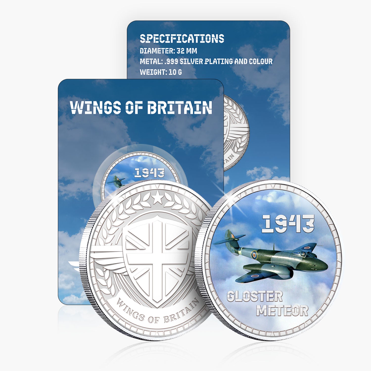Wings of Britain Gloster Meteor Silver Plated BU Commemorative