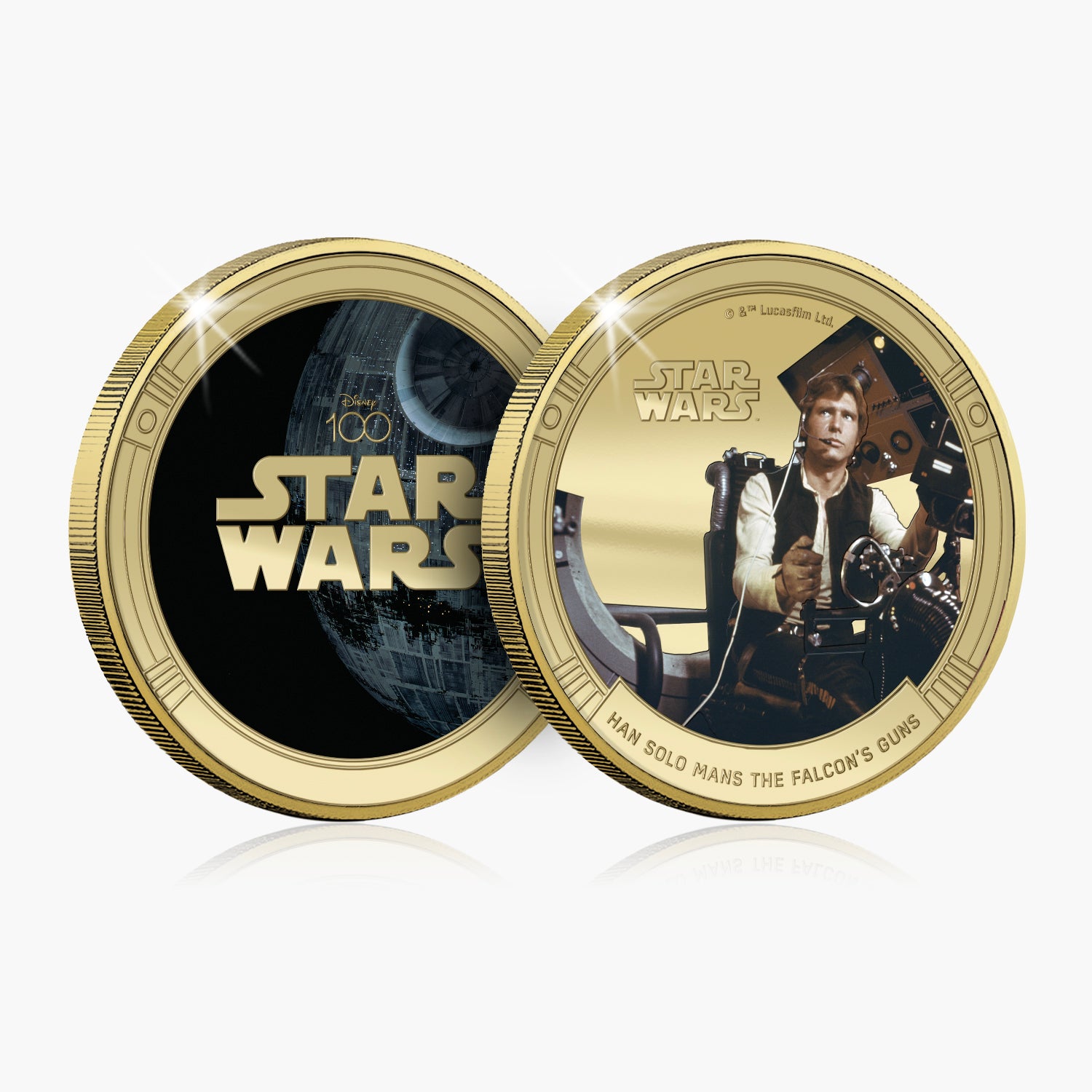 D100 Star Wars Han Solo Mans The Falcon's Guns Gold Plated Commemorative