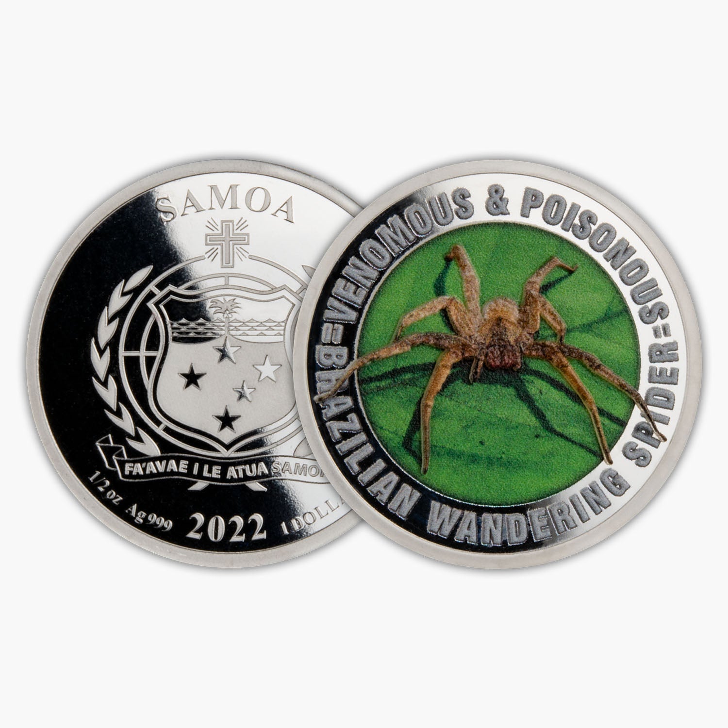Brazilian Wandering Spider One Samoan Dollar Solid Silver Coin