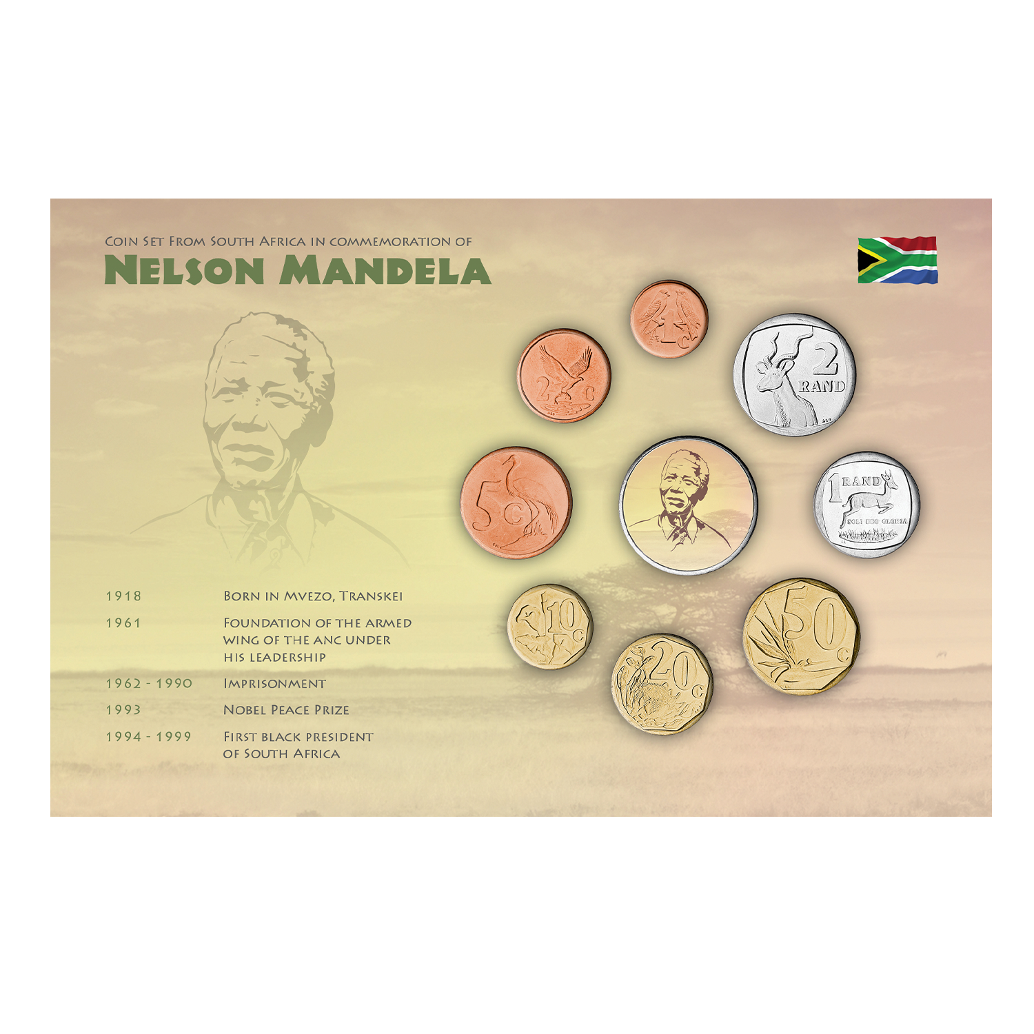 Nelson Mandela Afrique du Sud Ensemble de pièces et billets