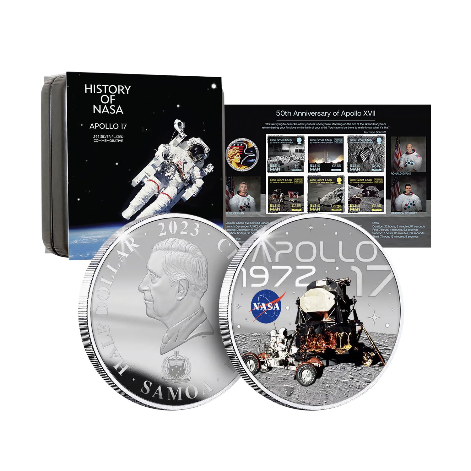 Lot de pièces et timbres en argent Apollo 17 de la NASA