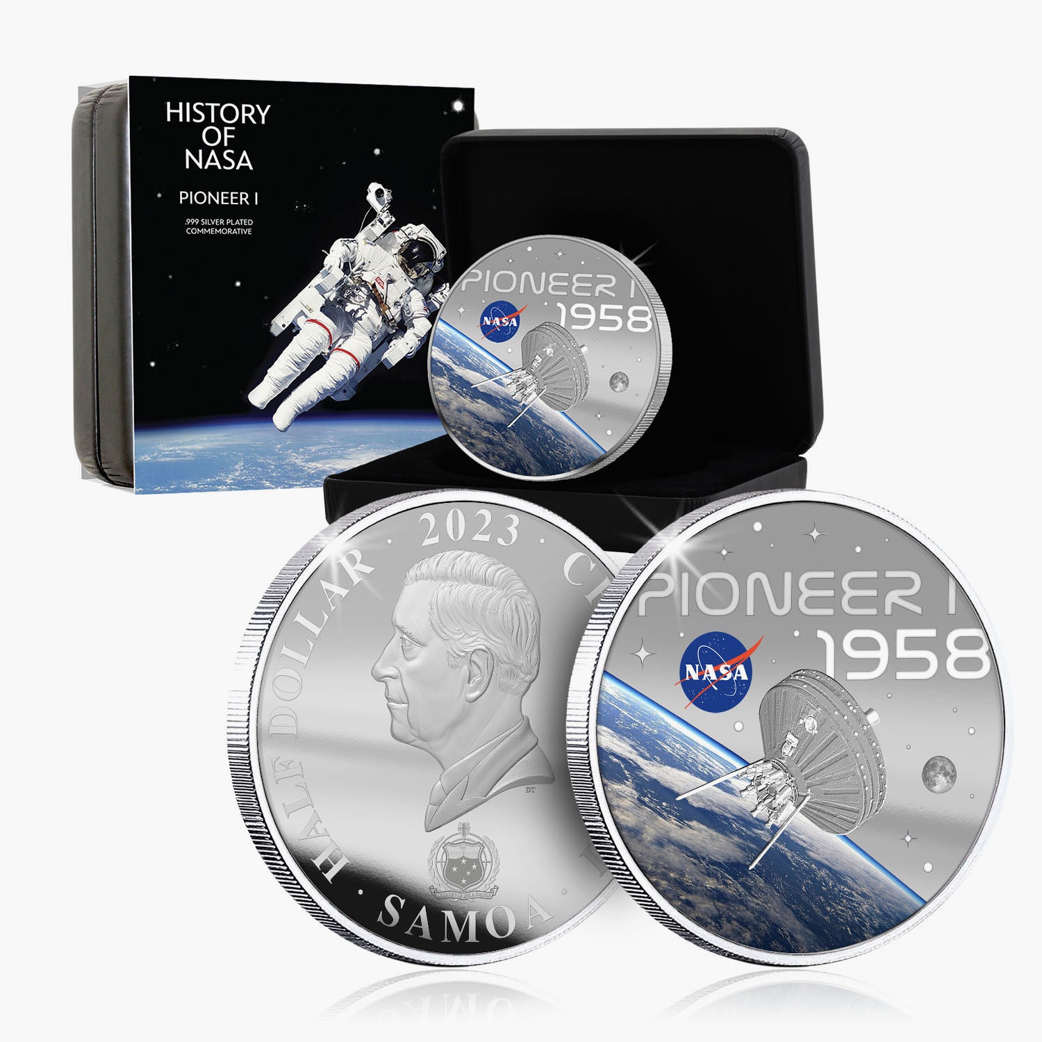 Pièce plaquée argent NASA 2023 Pioneer de 50 mm