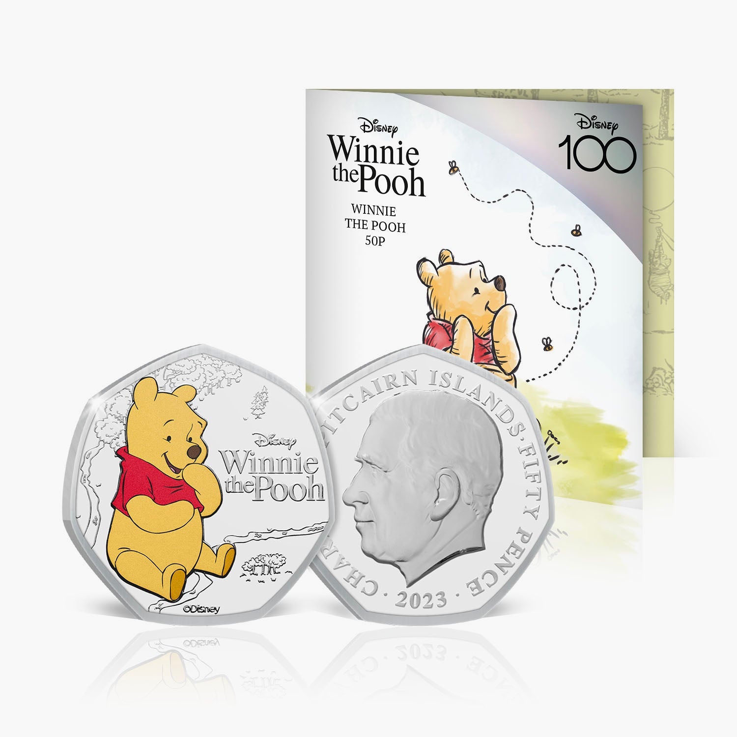 Lot de pièces de monnaie couleur Winnie l'ourson 2023 50p BU