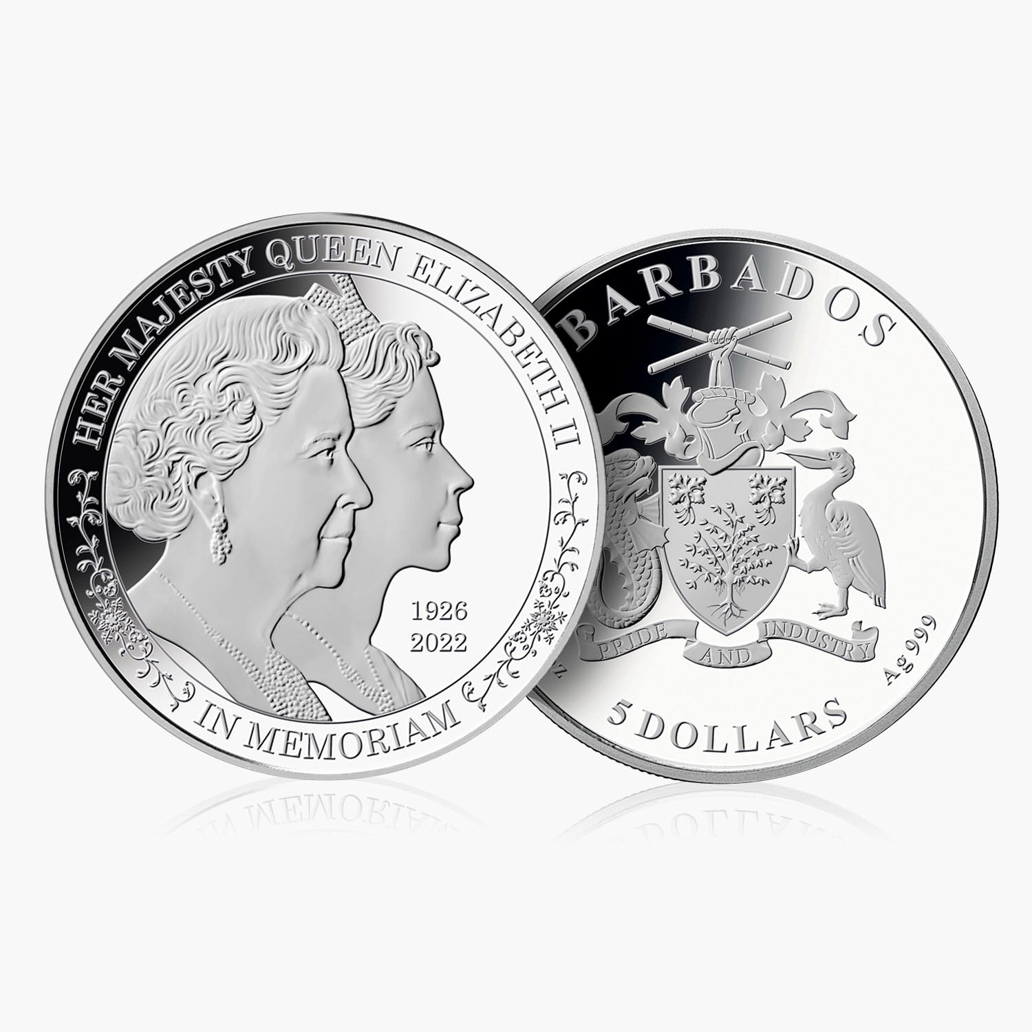 Pièce en argent massif de 1 oz à double portrait de la reine Elizabeth II