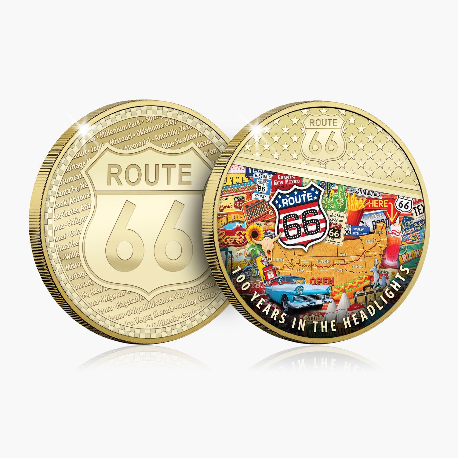 100 years in Headlights Route 66 50mm Commemorative