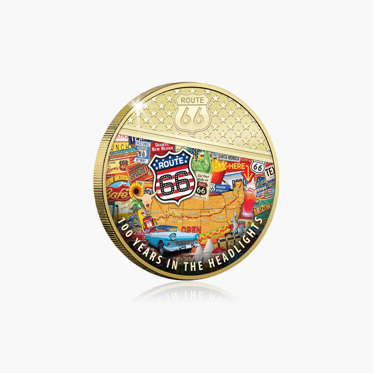 100 years in Headlights Route 66 50mm Commemorative