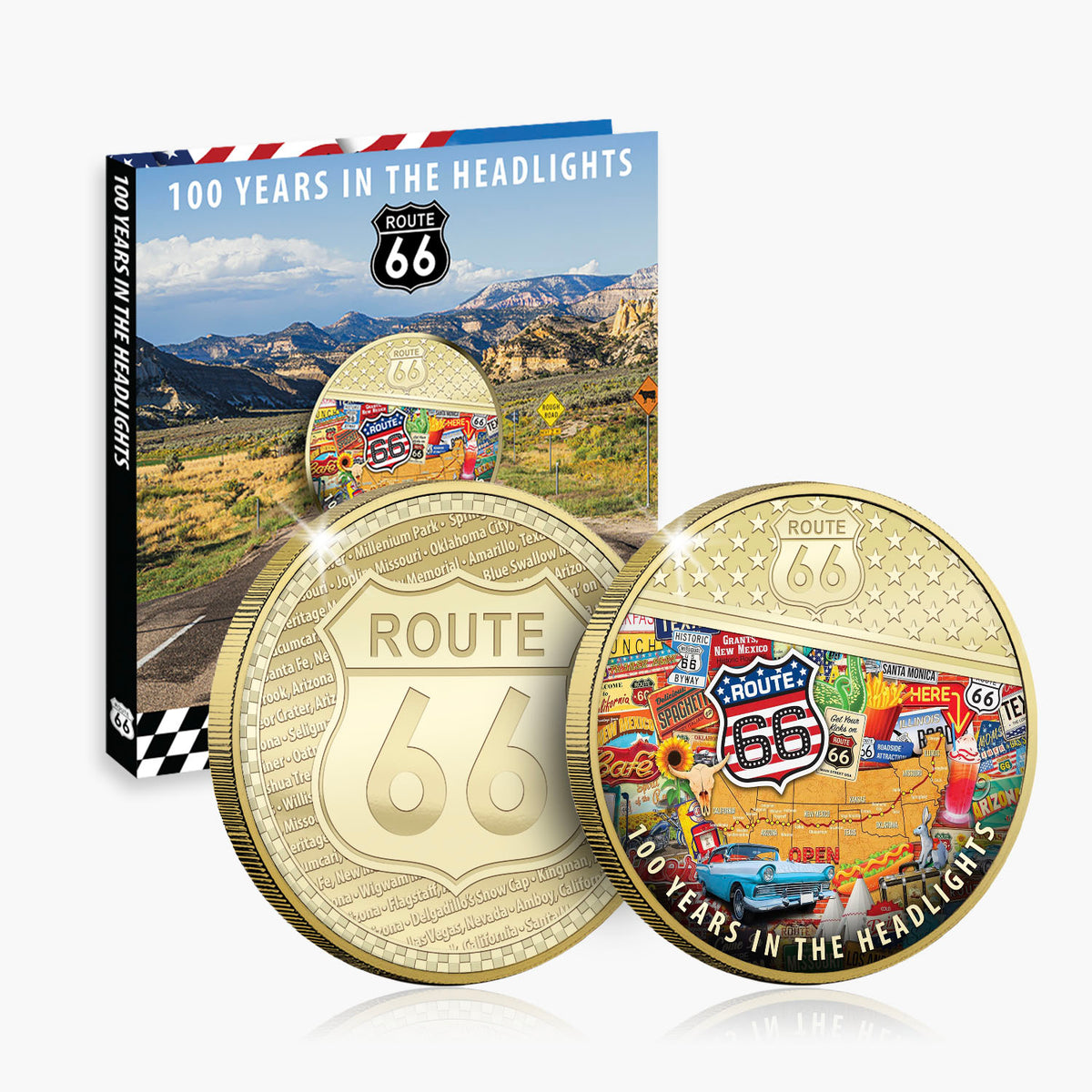 100 years in Headlights Route 66 50mm Commemorative
