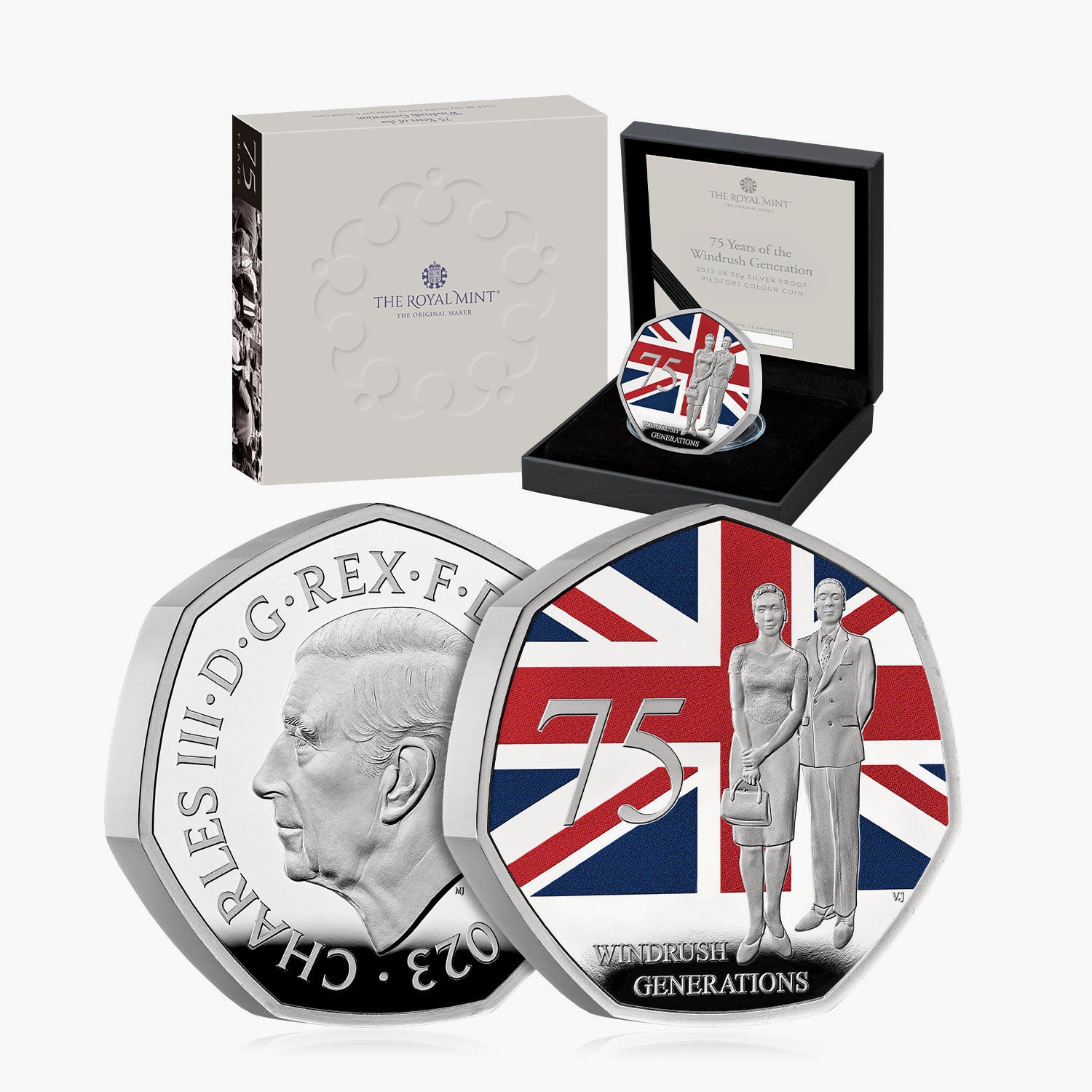75 Years of the Windrush Generation 2023 UK 50p Silver Piedfort Proof Colour Coin