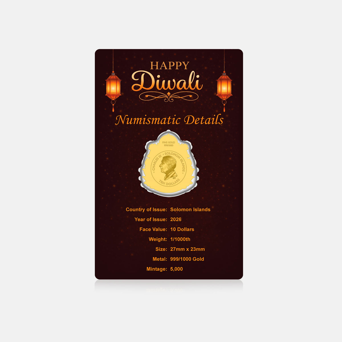 Diwali 1/1000oz Solid Gold 2026 Coin