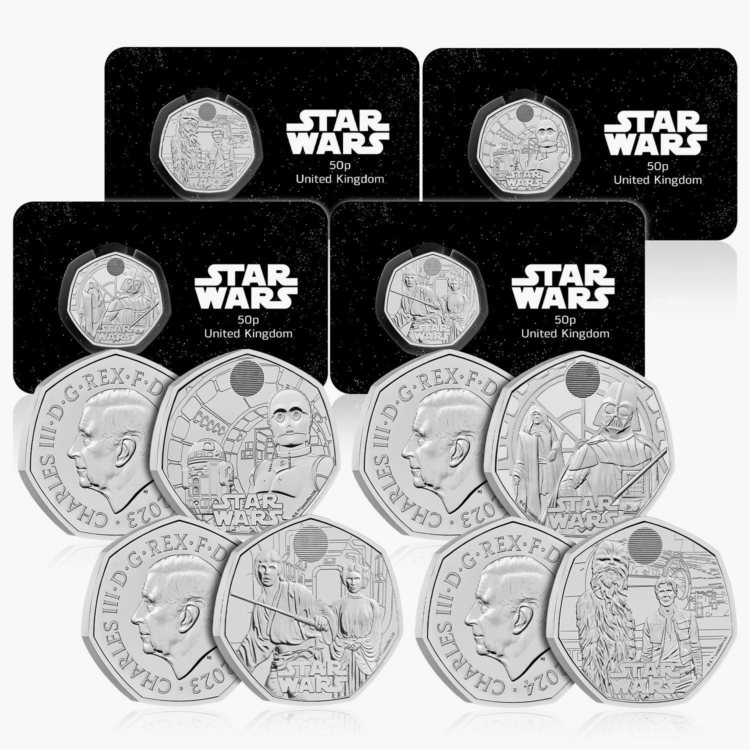 Ensemble complet de pièces de monnaie Star Wars Duos UK 50p