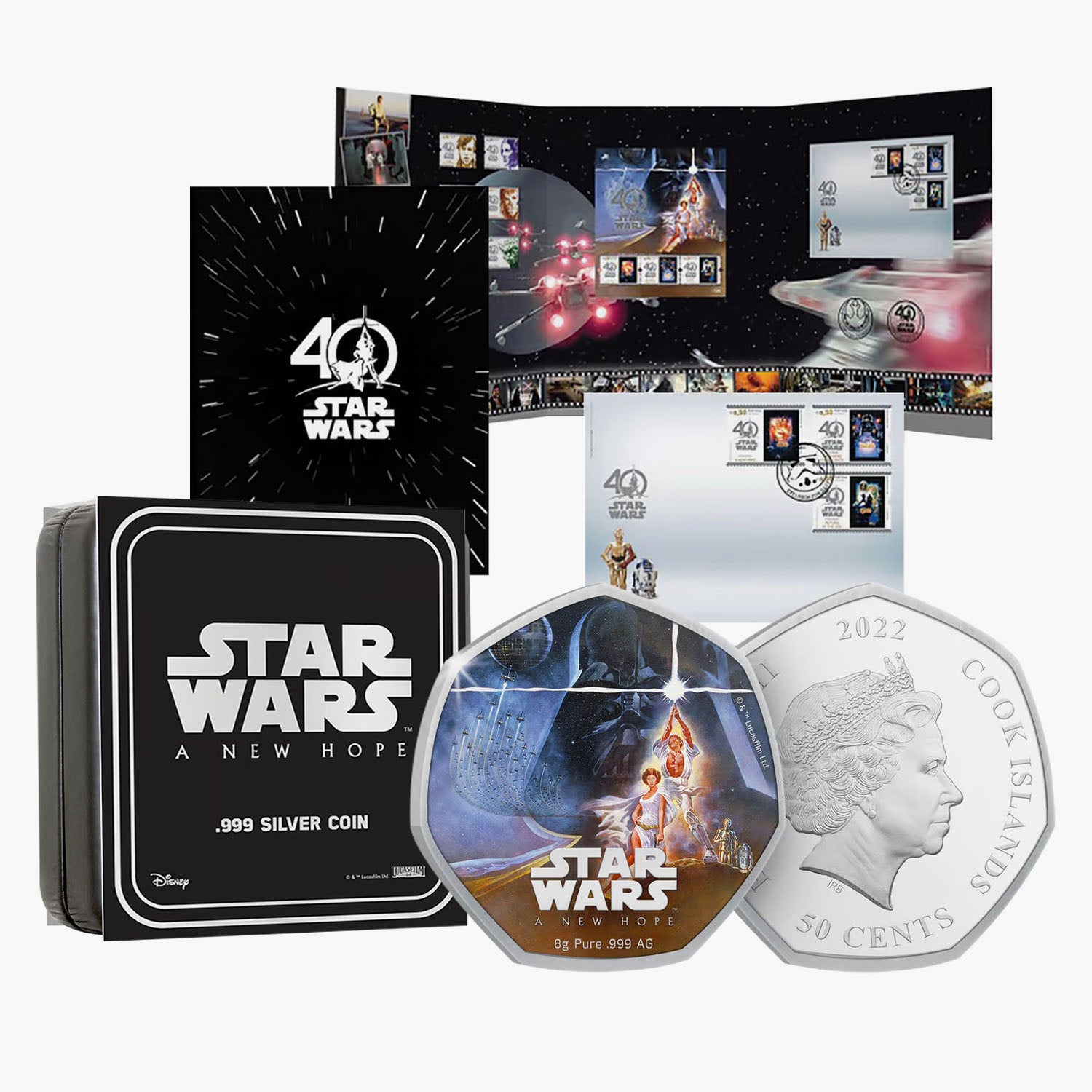 Ensemble de pièces et de timbres en argent massif pour l'anniversaire de Star Wars
