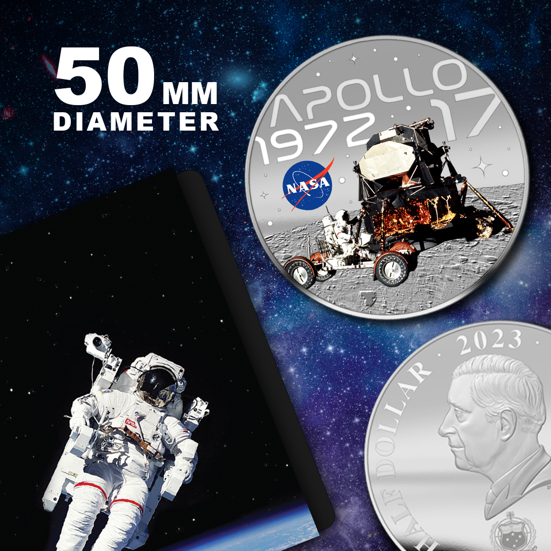 Pièce plaquée argent NASA 2023 Apollo 17 de 50 mm