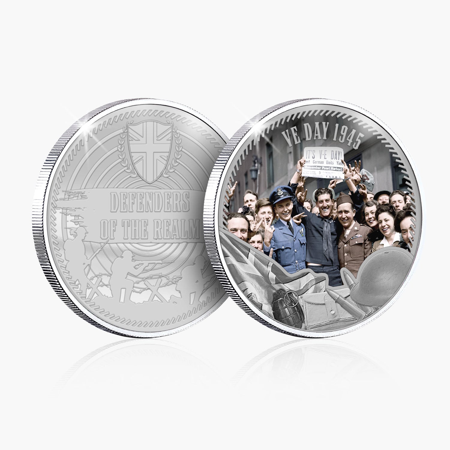 Defenders of the Realm VE Day 1945 Silver Plated BU Commemorative