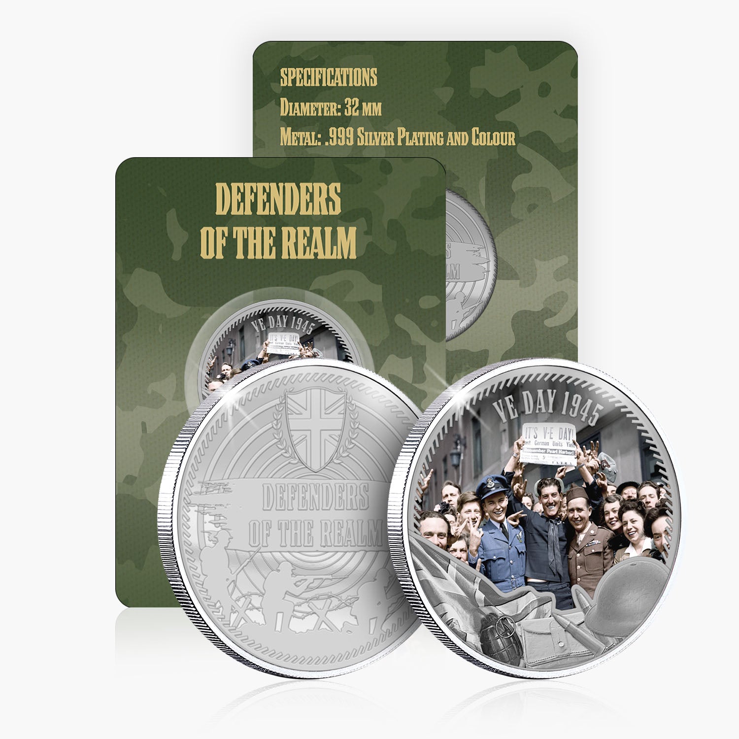 Defenders of the Realm VE Day 1945 Silver Plated BU Commemorative