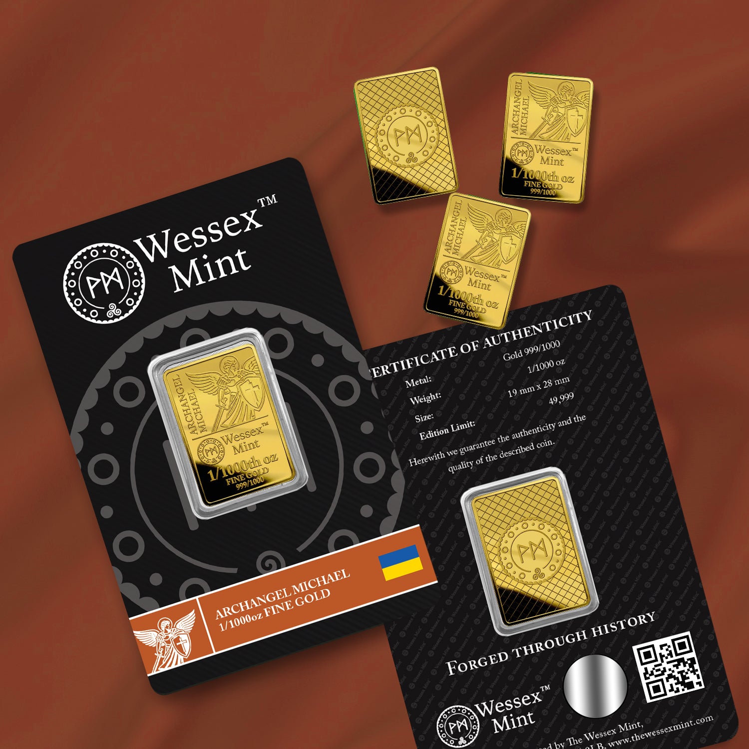 Wessex Mint 1/1000th oz Archangel Michael Solid Gold Bar