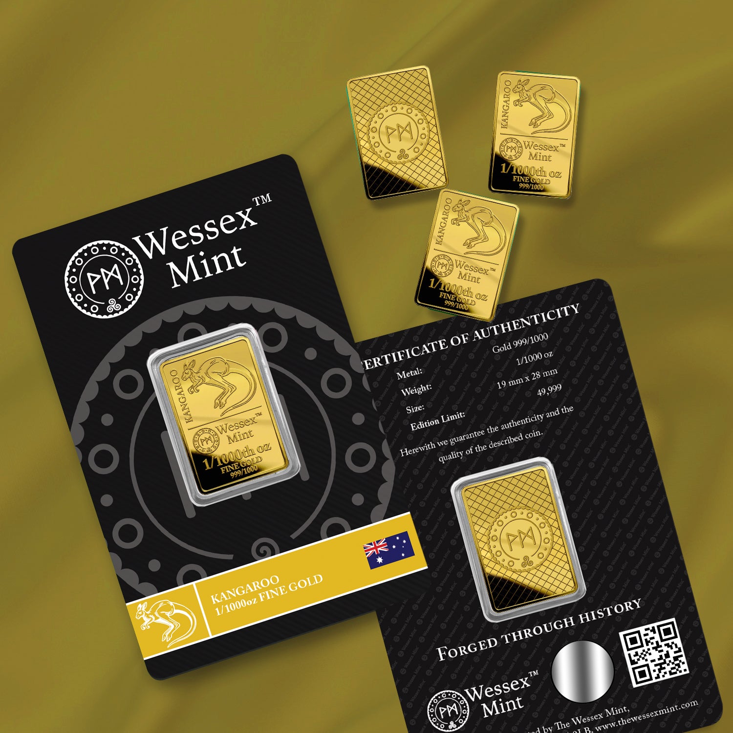 Wessex Mint 1/1000th oz Kangaroo Solid Gold Bar