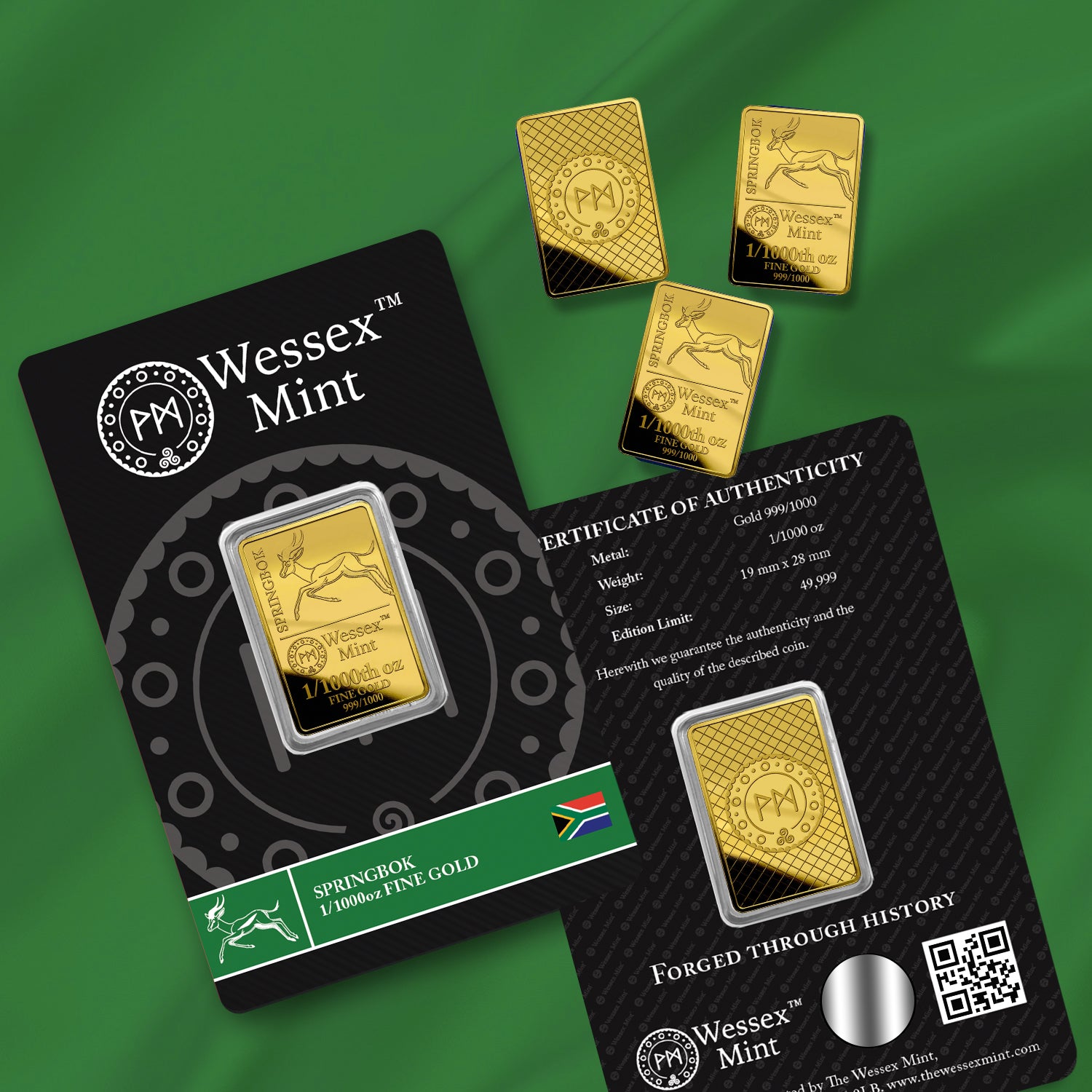 Wessex Mint 1/1000th oz Springbok Solid Gold Bar