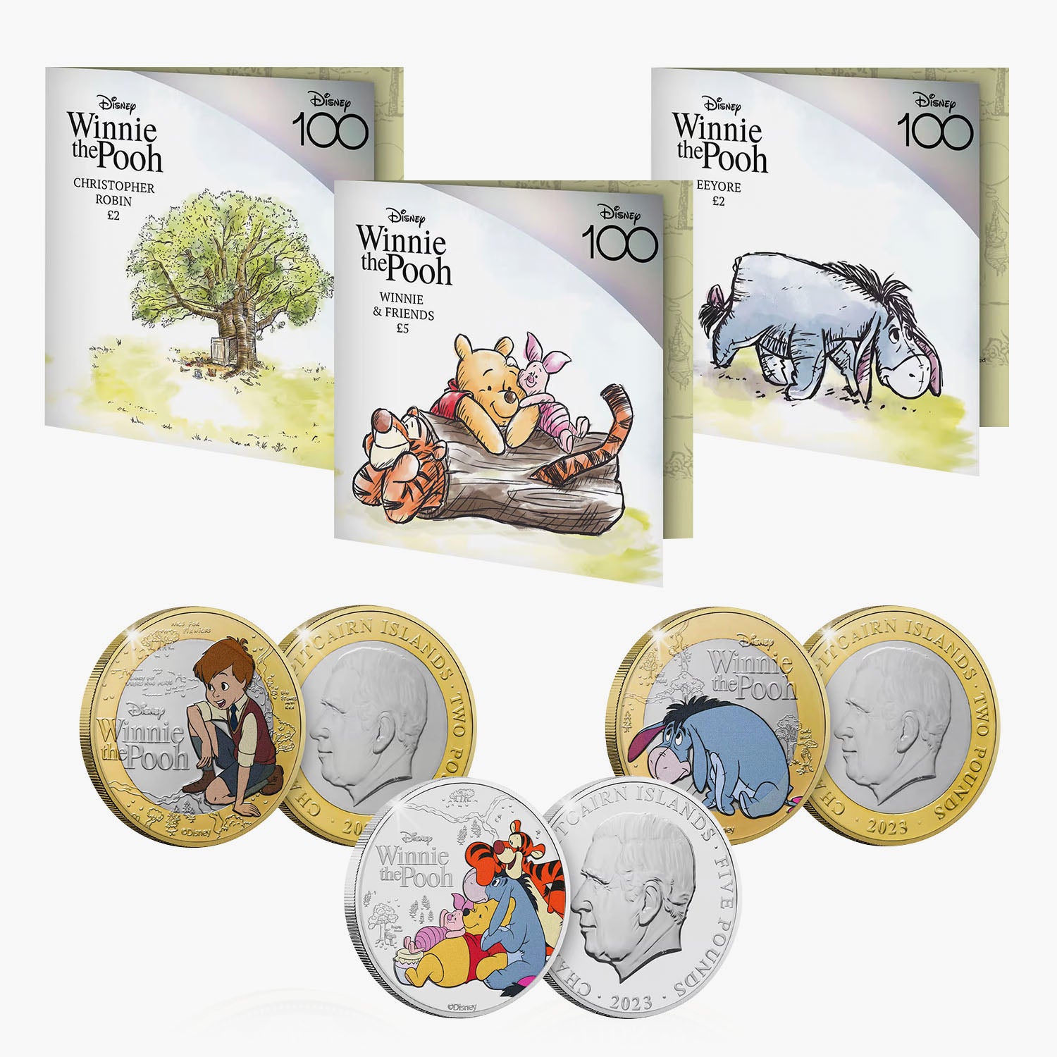 Winnie l'ourson et ses amis 2023 - Lot de pièces colorées de 5 £ et 2 £