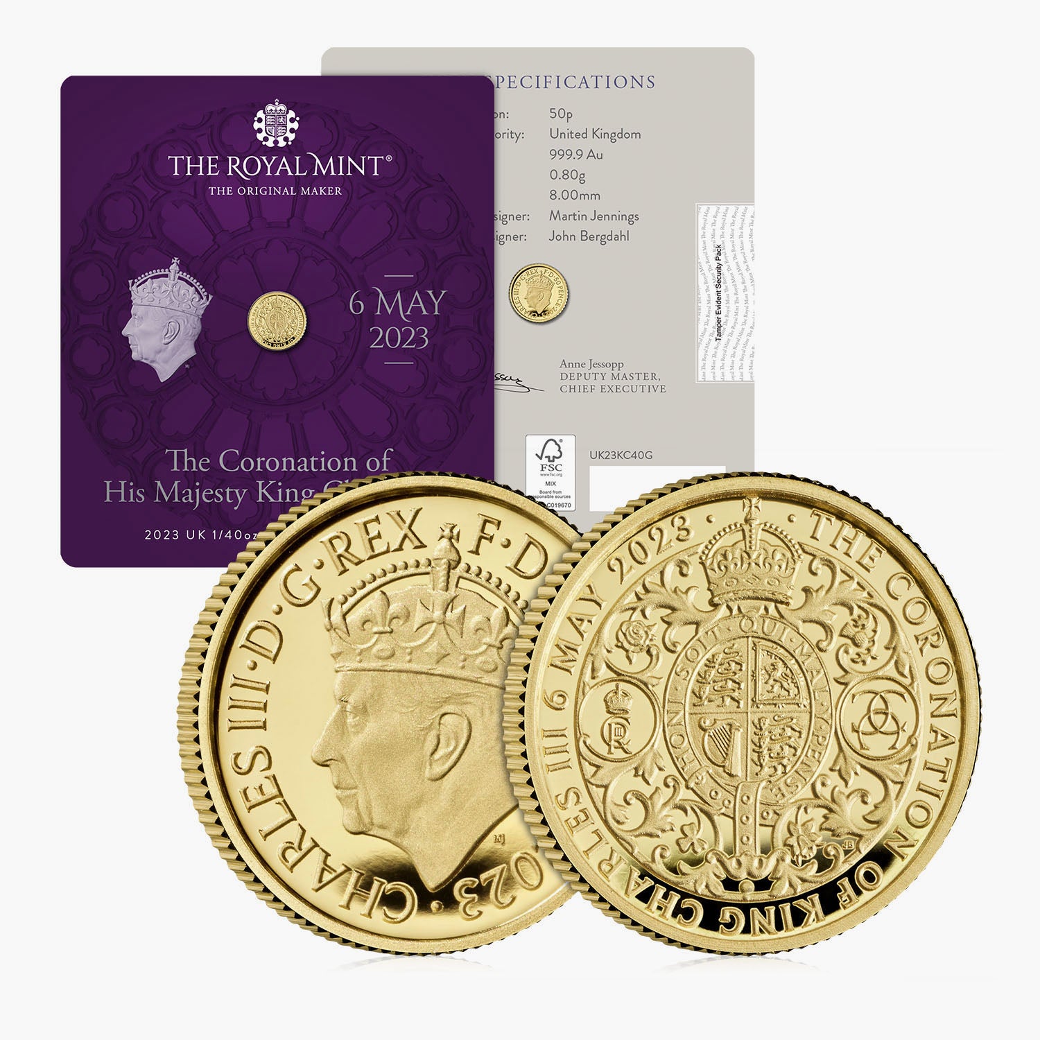 The Coronation of His Majesty King Charles 1/40th (0.8g) 50 Pence Solid Gold Proof